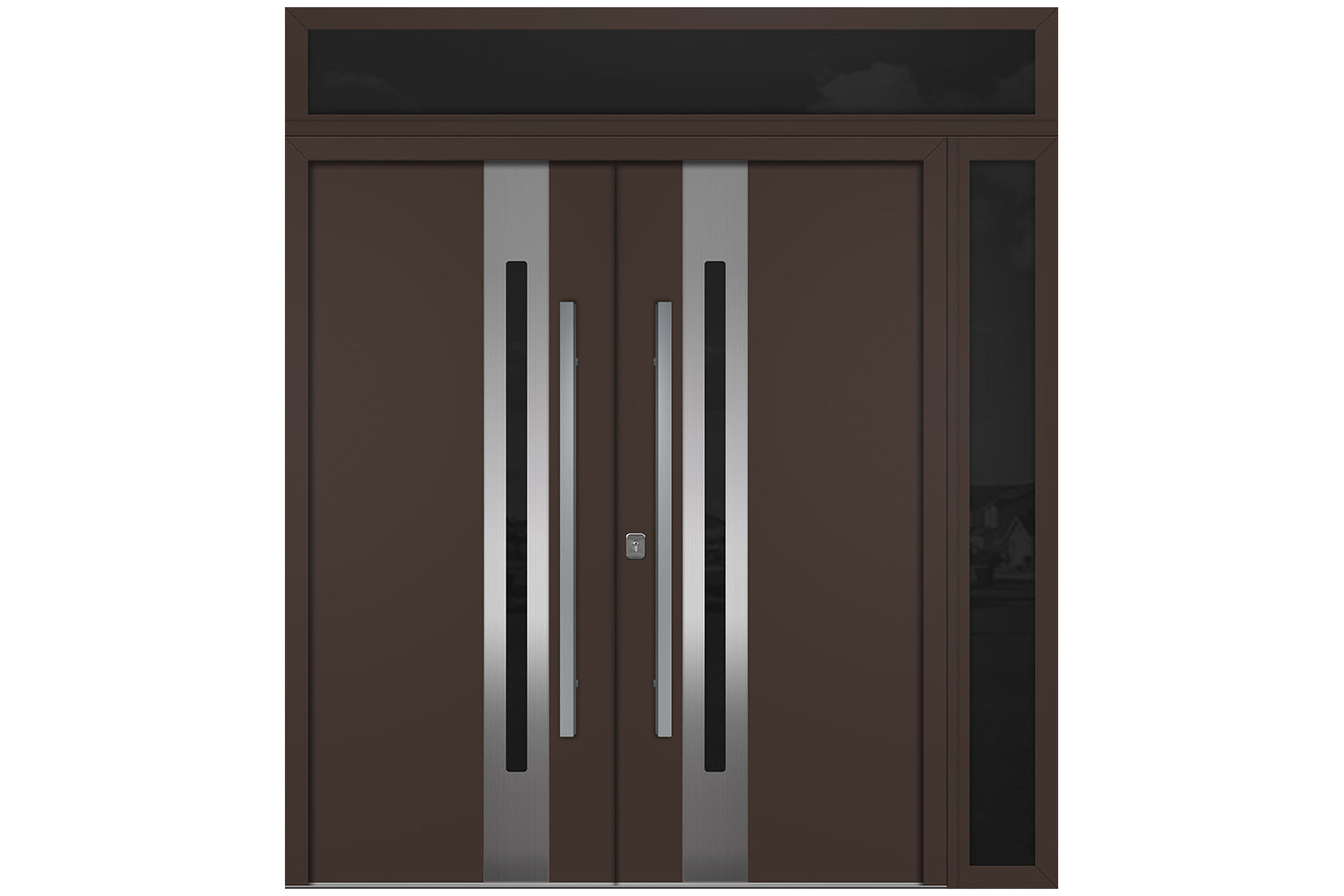 Nova Inox S2 Brown Modern Exterior Double Door w Right Sidelight & Transom Right Door Active