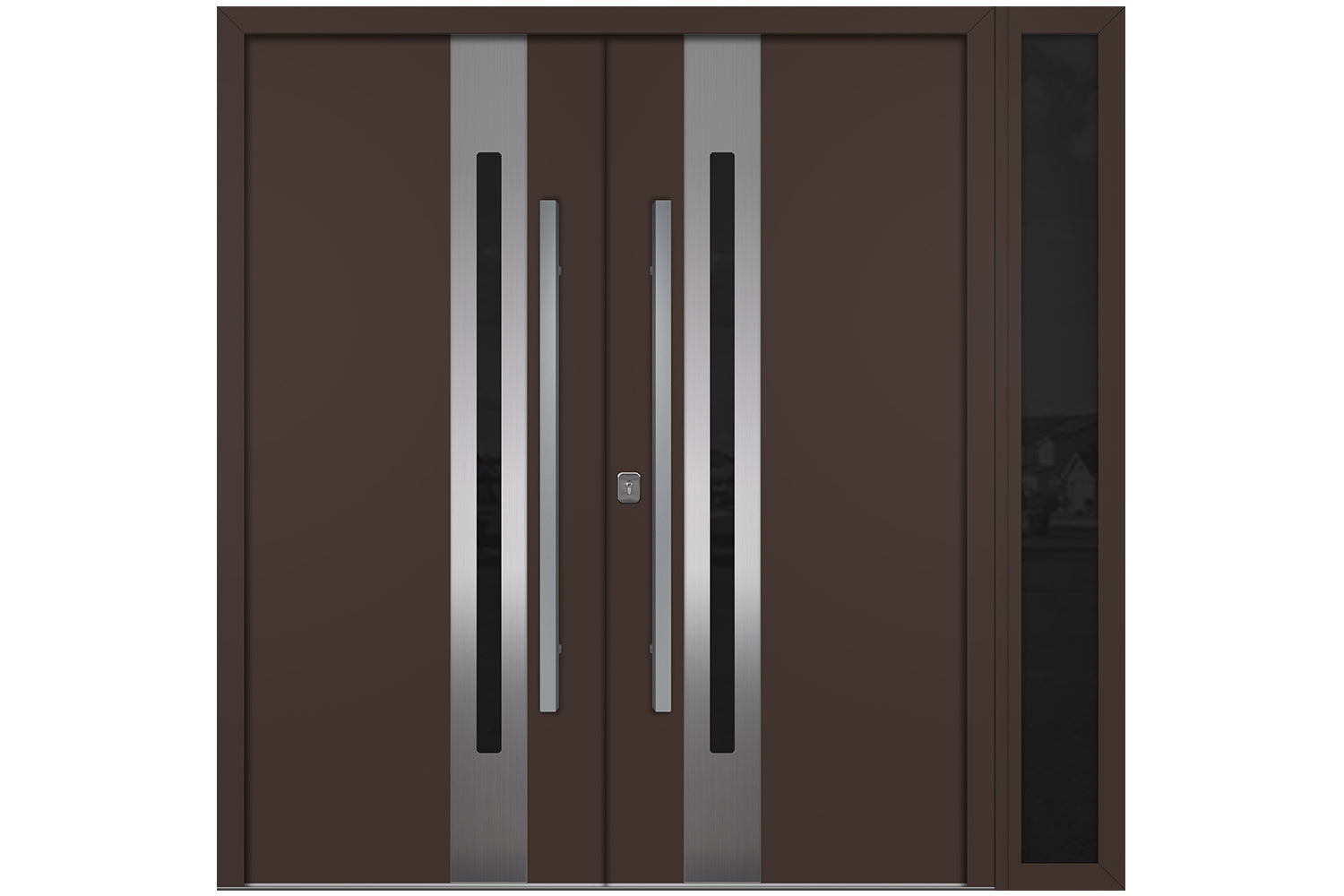 Nova Inox S2 Brown Modern Exterior Double Door w Right Sidelight Right Door Active