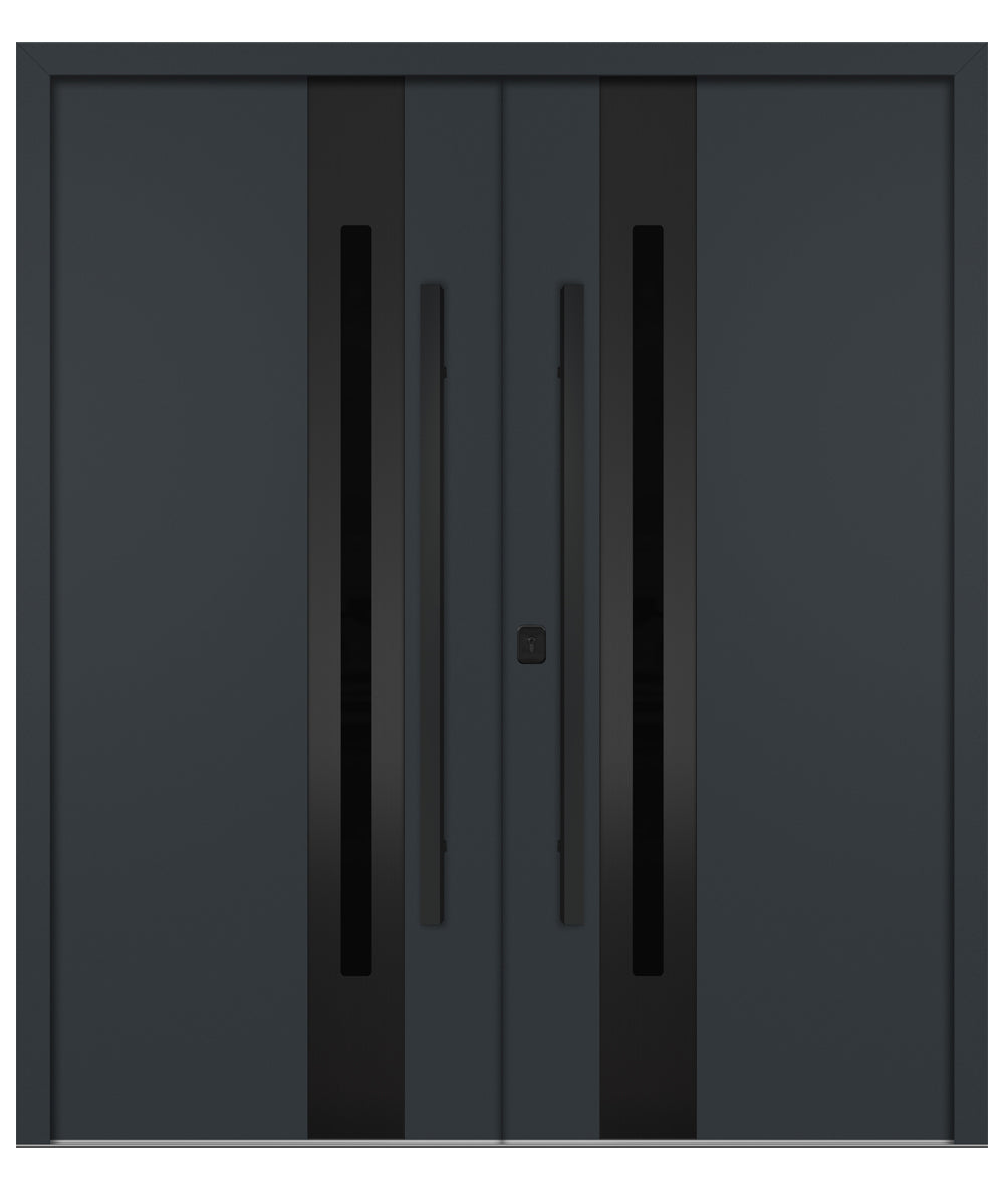 Nova Inox S2 Gray Modern Exterior Double Door with Black Stainless Steel