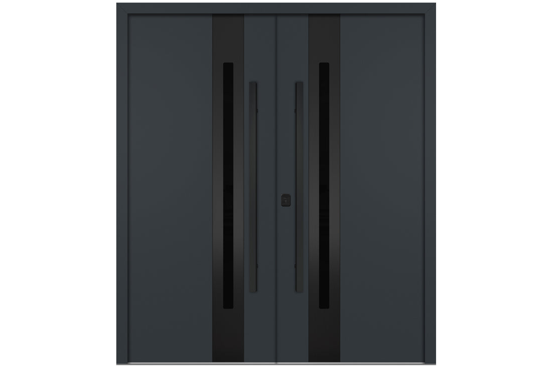 Nova Inox S2 Gray Modern Exterior Double Door with Black Stainless Steel