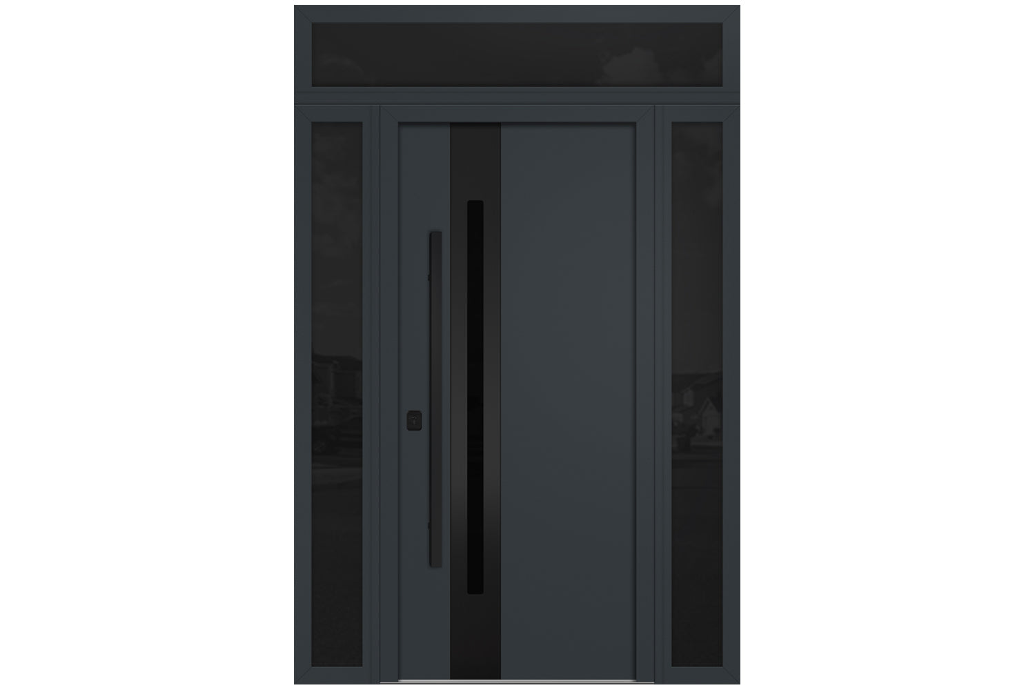 Nova Inox S2 Gray Modern Exterior Door with Black Stainless Steel - with Double Sidelight & Transom