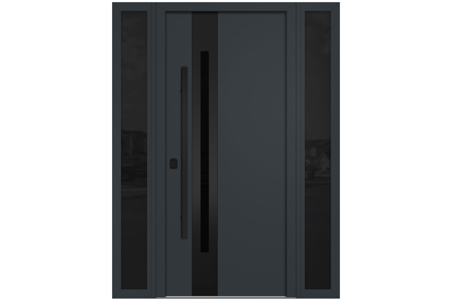 Nova Inox S2 Gray Modern Exterior Door with Black Stainless Steel - with Double Sidelight