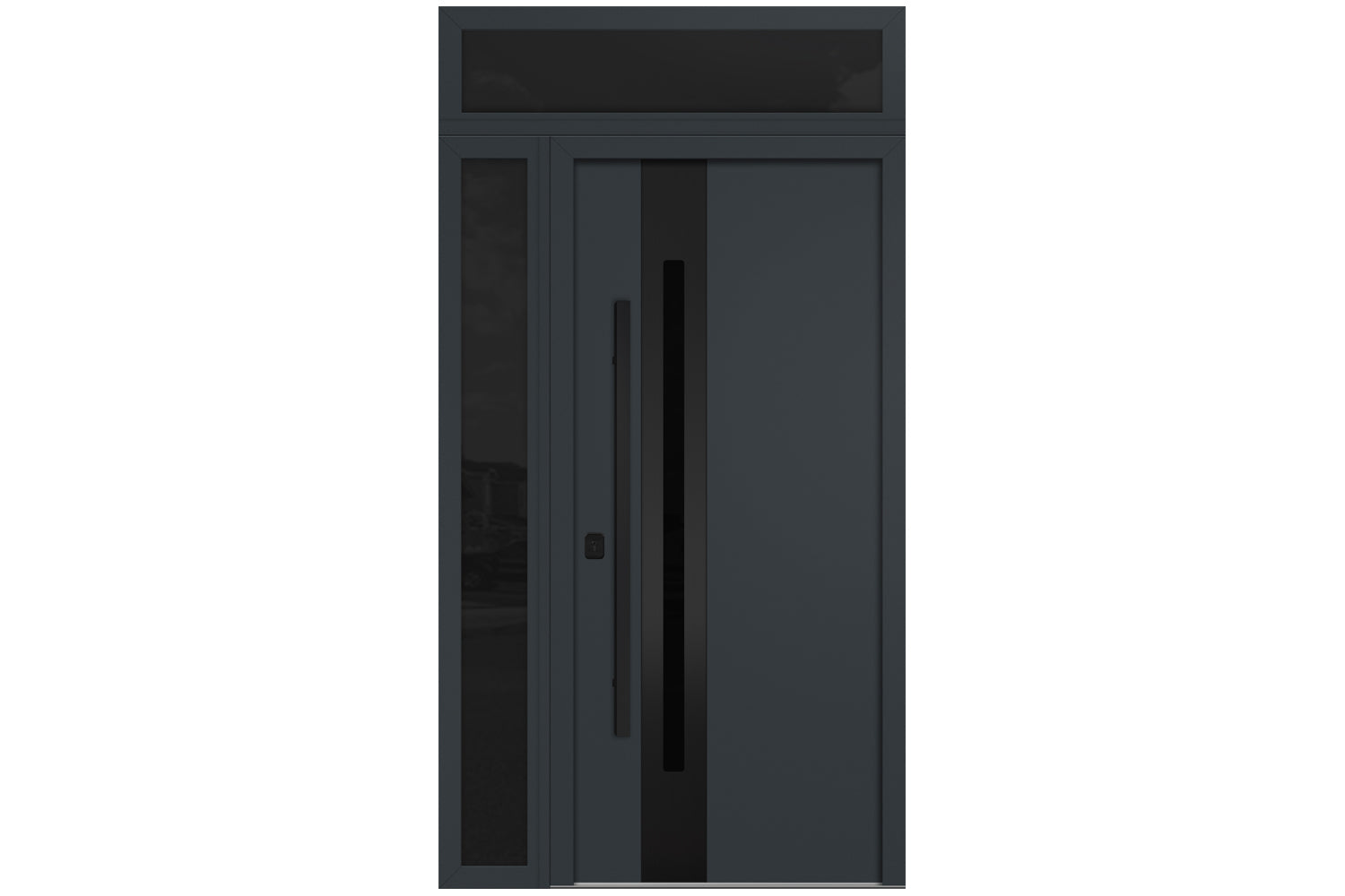 Nova Inox S2 Gray Modern Exterior Door with Black Stainless Steel - with Left Sidelight & Transom