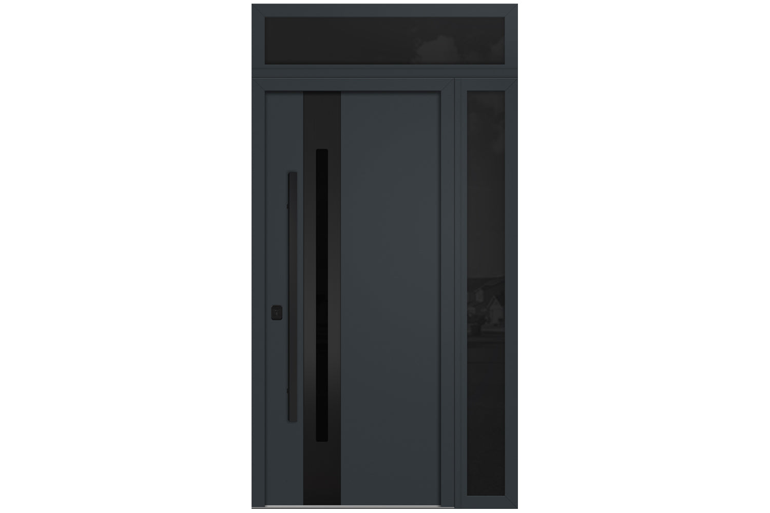 Nova Inox S2 Gray Modern Exterior Door with Black Stainless Steel - with Right Sidelight & Transom