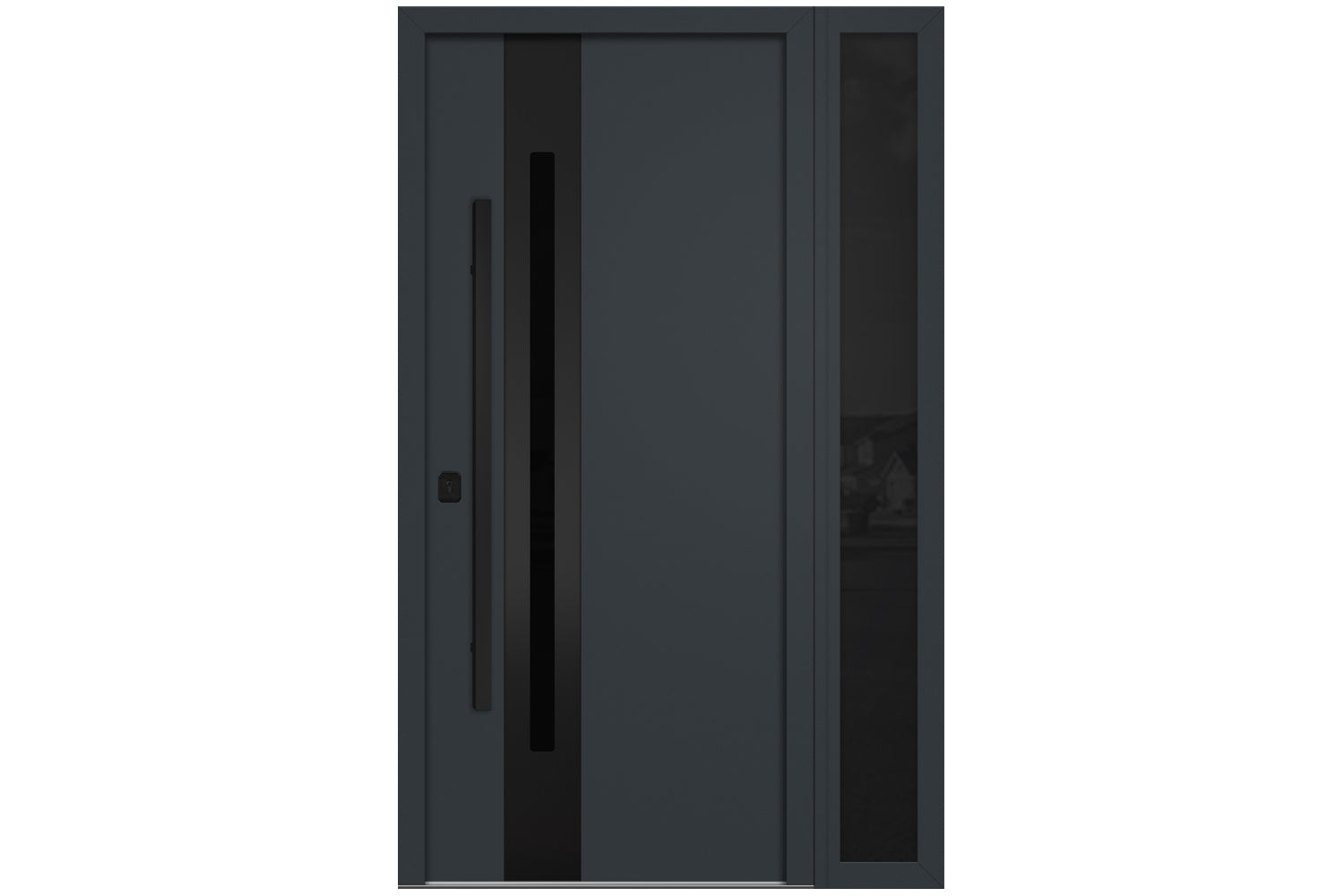 Nova Inox S2 Gray Modern Exterior Door with Black Stainless Steel - with Right Sidelight
