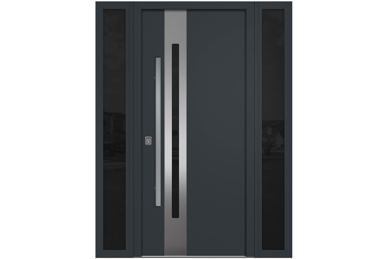 Nova Inox S2 Gray Modern Exterior Door w Double Sidelight Right-in