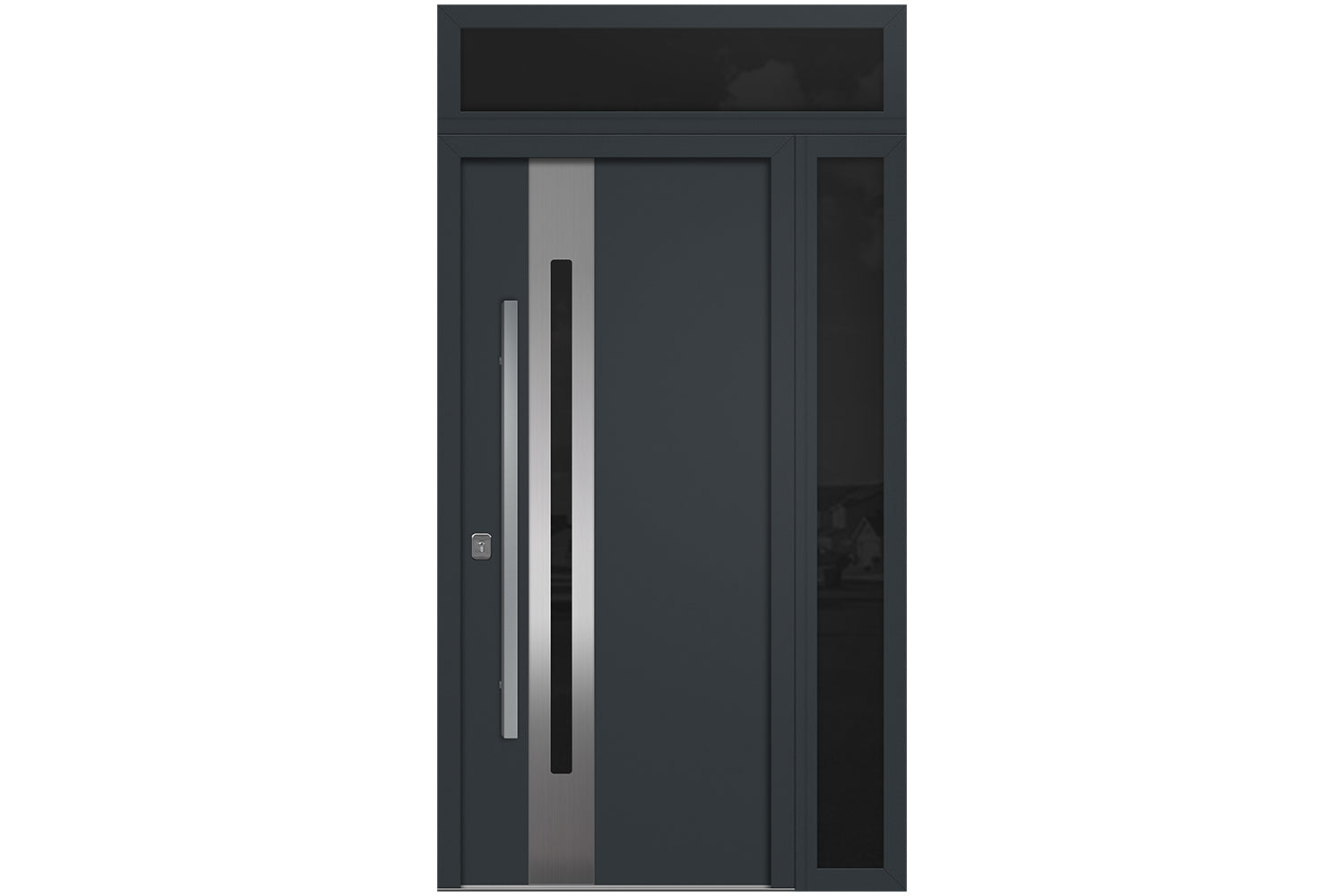 Nova Inox S2 Gray Modern Exterior Door w Right Sidelight & Transom Right-in