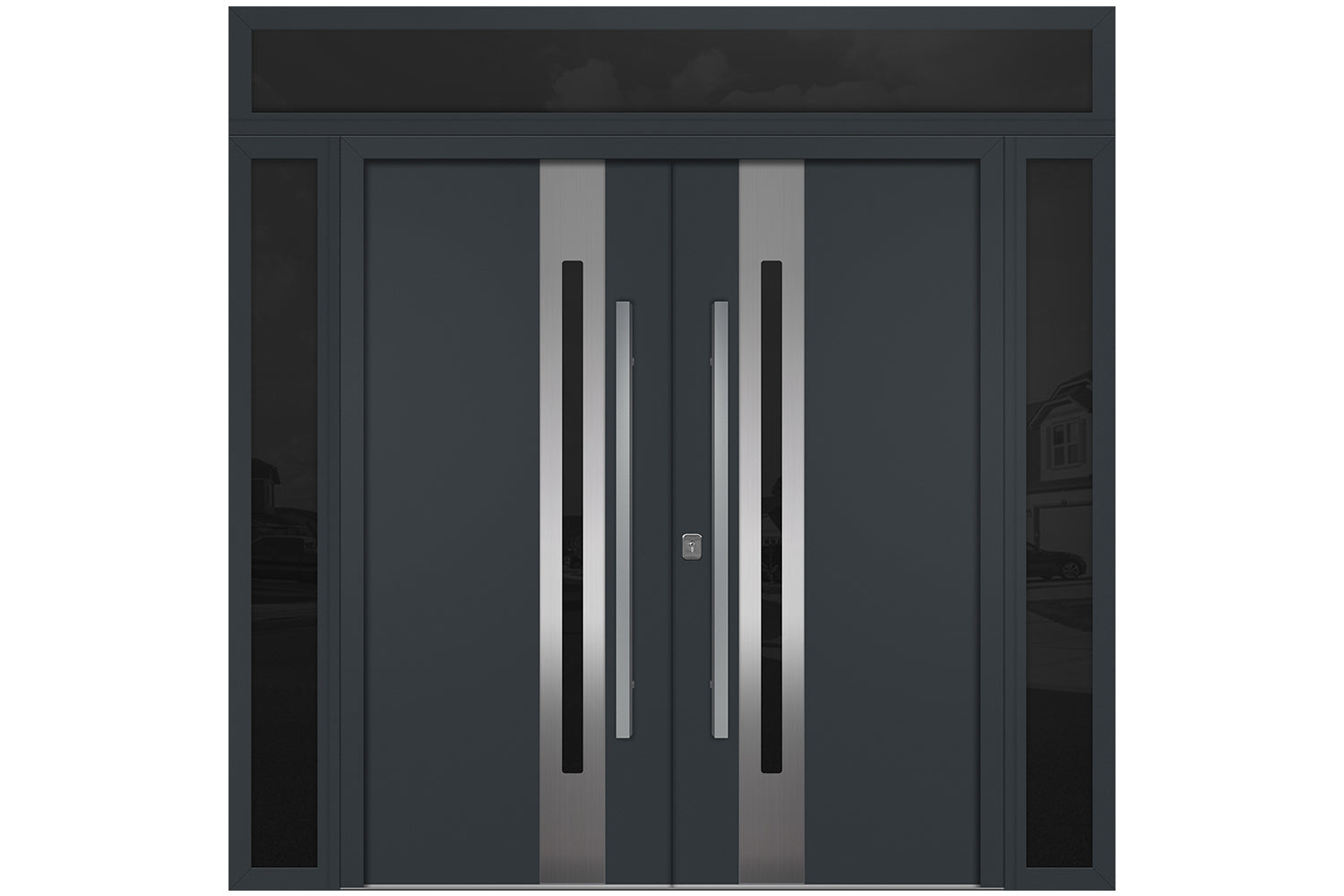 Nova Inox S2 Gray Modern Exterior Double Door w Double Sidelight & Transom Right Door Active