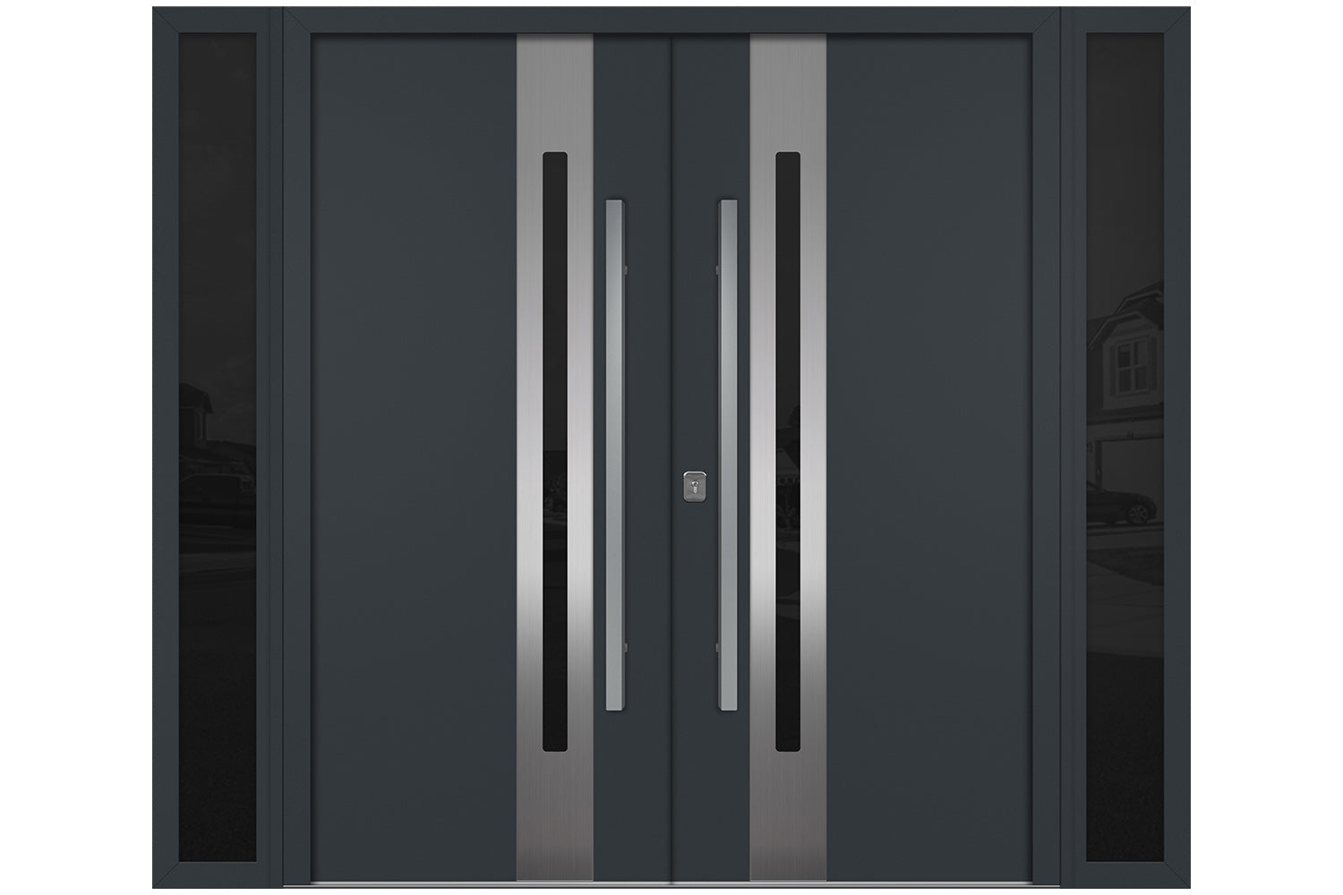 Nova Inox S2 Gray Modern Exterior Double Door w Double Sidelight Right Door Active