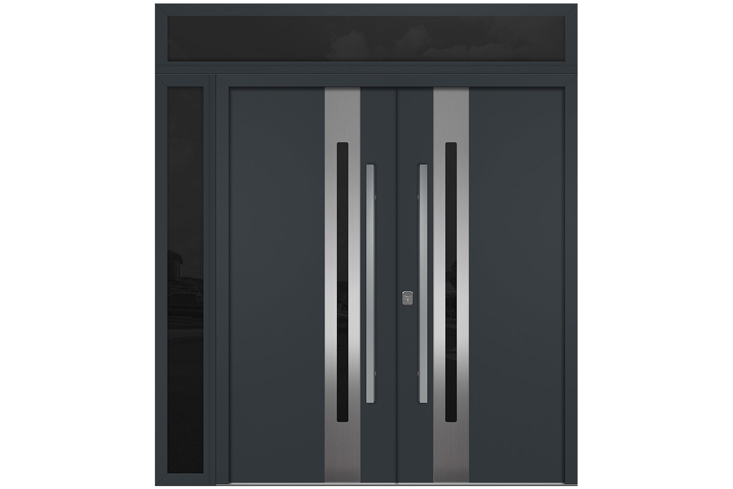 Nova Inox S2 Gray Modern Exterior Double Door w Left Sidelight & Transom Right Door Active