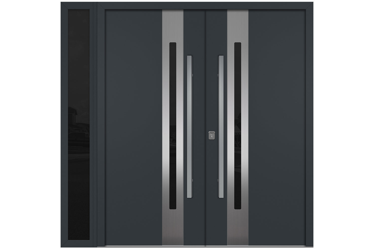 Nova Inox S2 Gray Modern Exterior Double Door w Left Sidelight Right Door Active