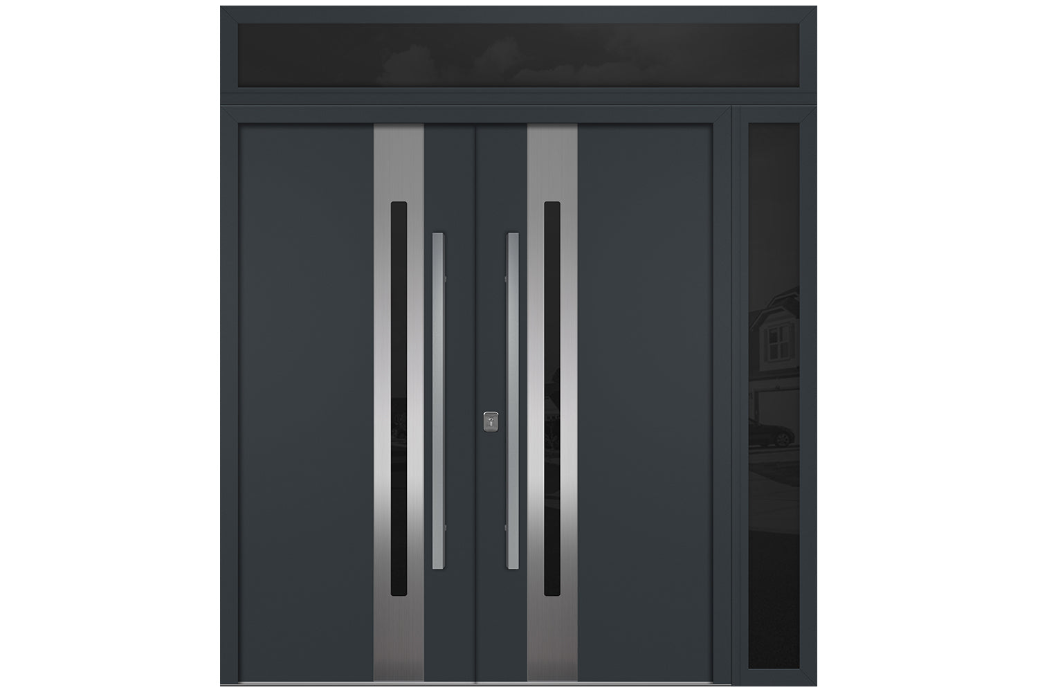 Nova Inox S2 Gray Modern Exterior Double Door w Right Sidelight & Transom Right Door Active