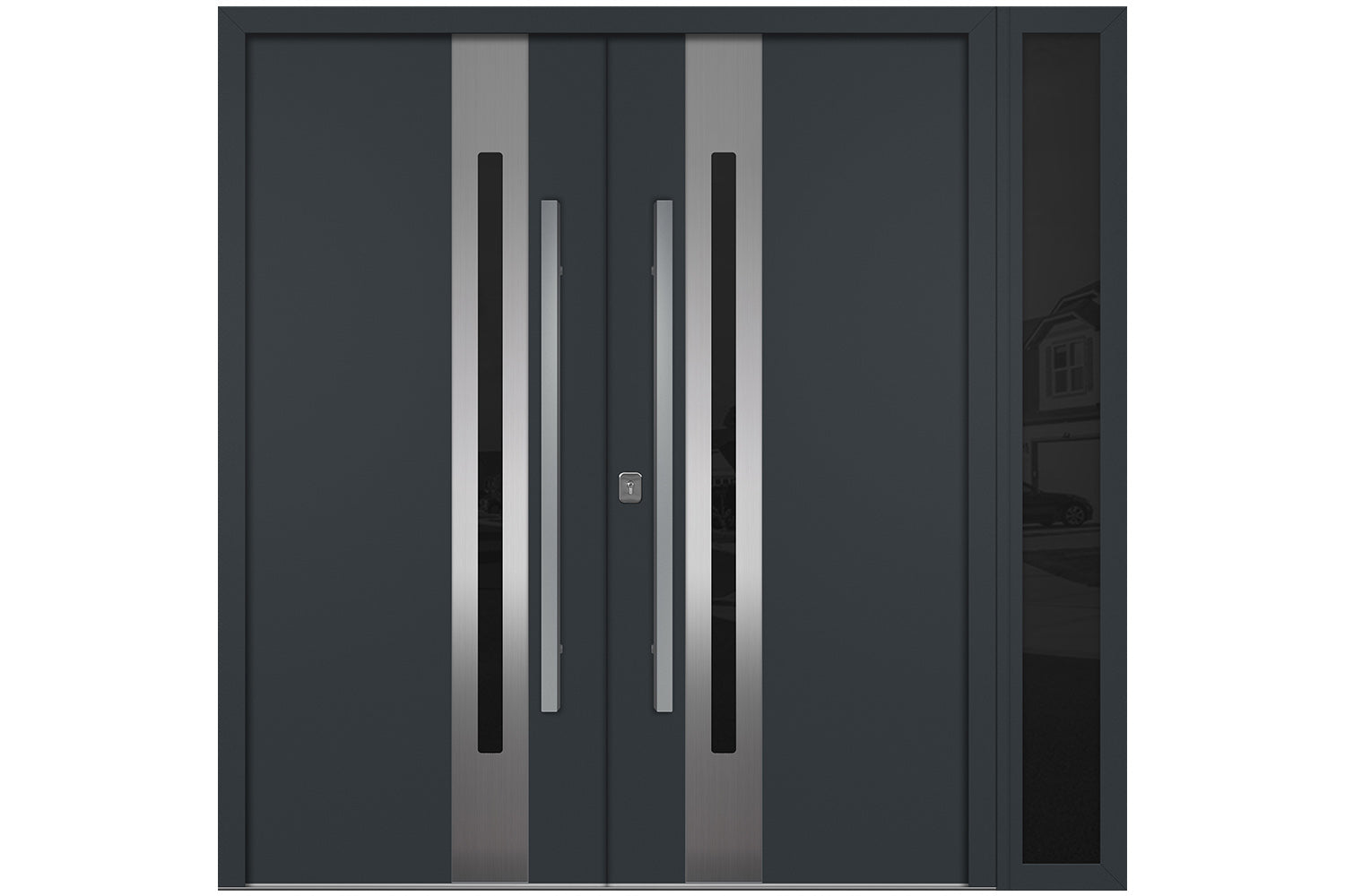 Nova Inox S2 Gray Modern Exterior Double Door w Right Sidelight Right Door Active
