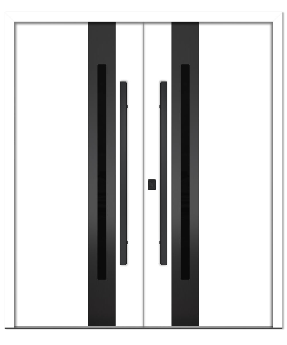 Nova Inox S2 White Modern Exterior Double Door with Black Stainless Steel