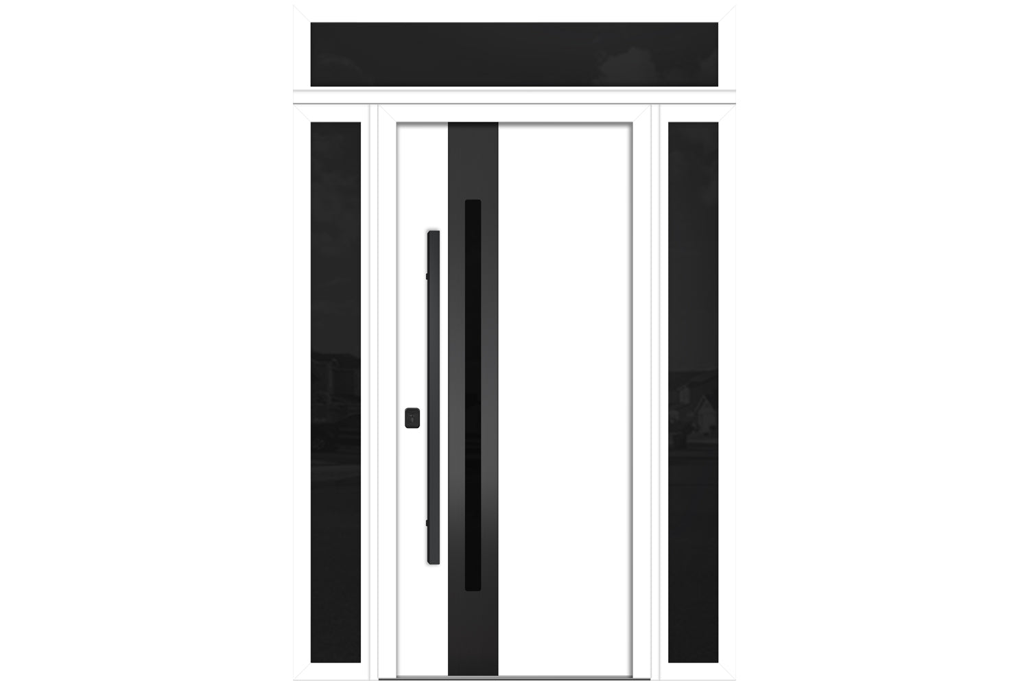 Nova Inox S2 White Modern Exterior Door with Black Stainless Steel - with Double Sidelight & Transom
