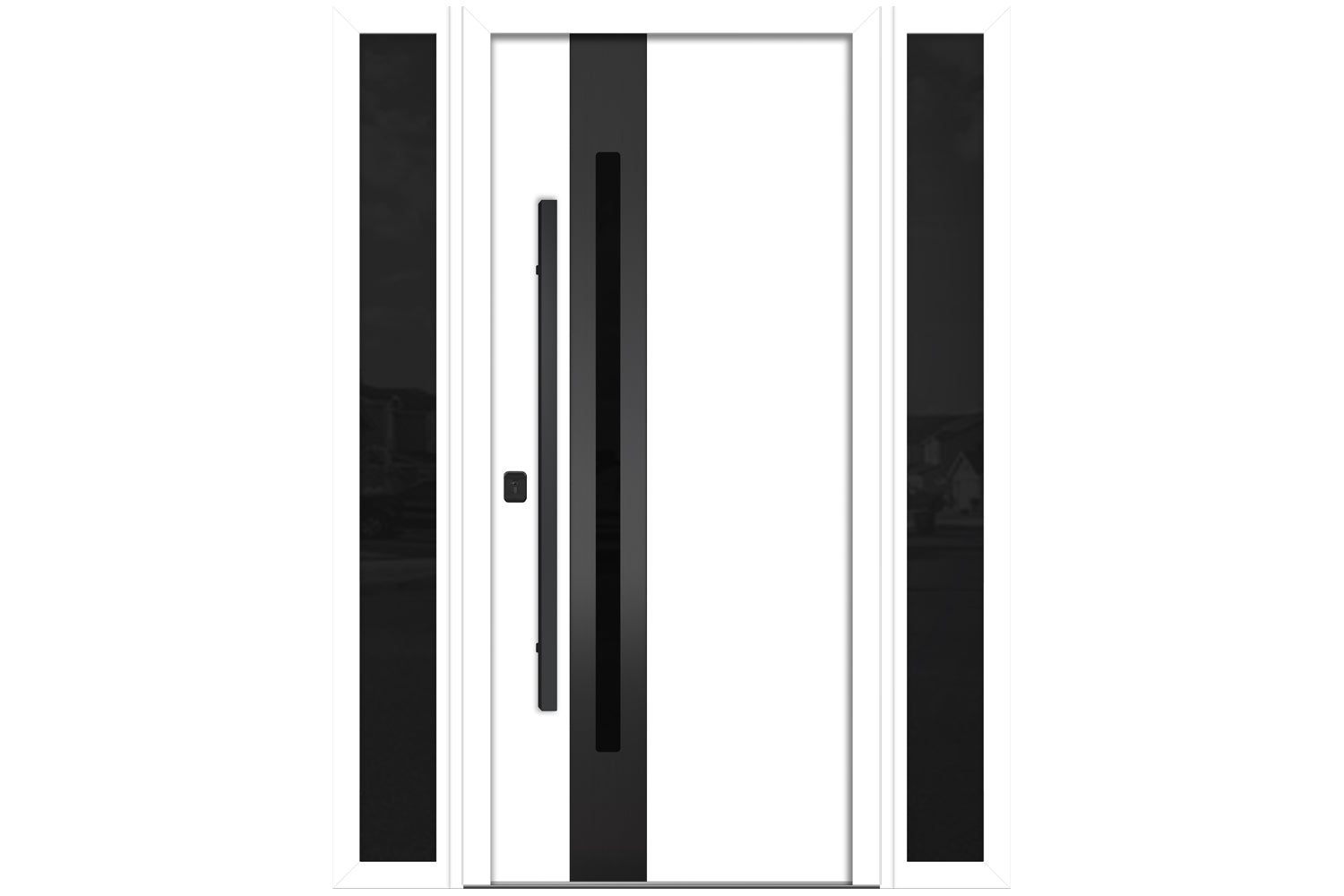 Nova Inox S2 White Modern Exterior Door with Black Stainless Steel - with Double Sidelight