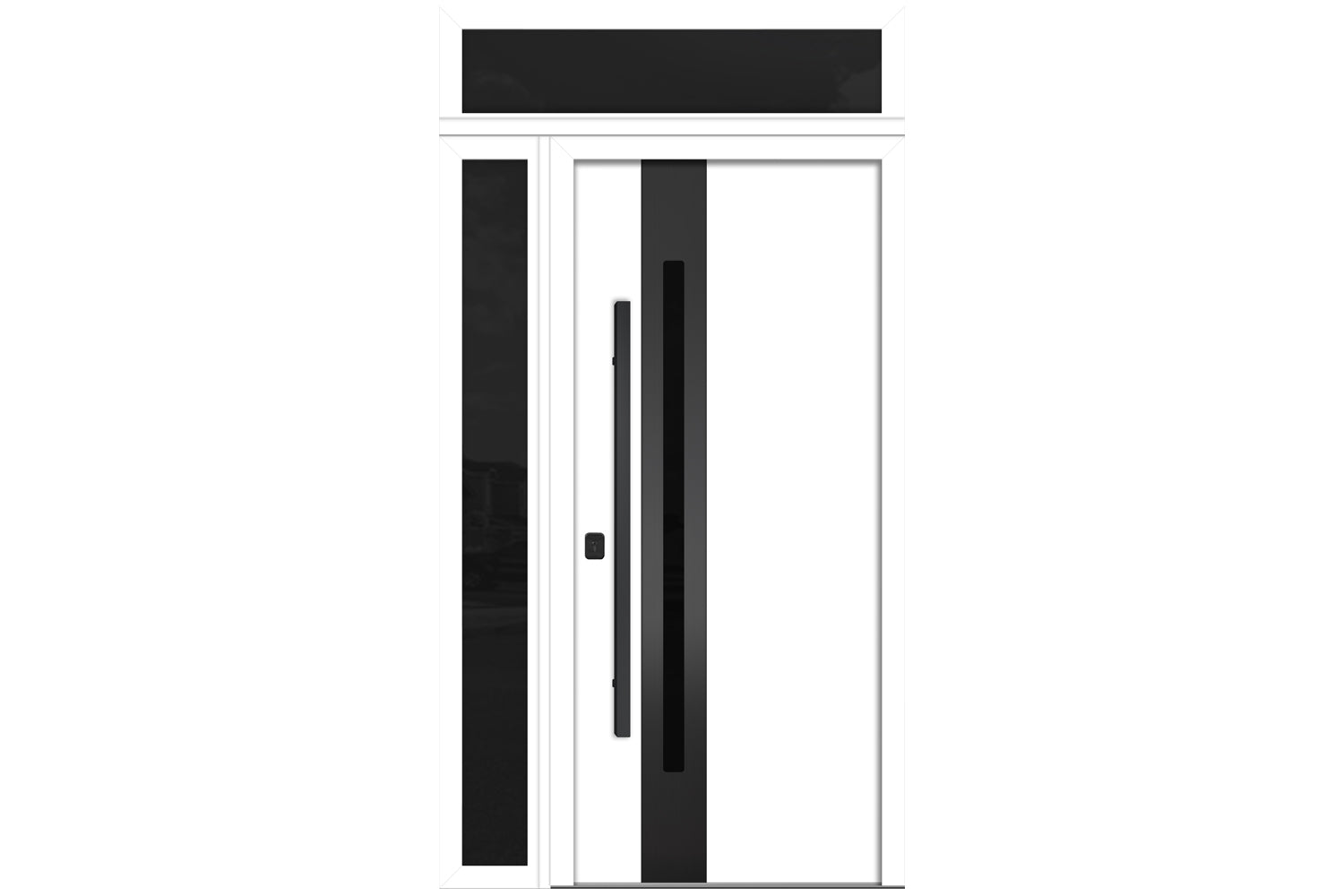 Nova Inox S2 White Modern Exterior Door with Black Stainless Steel - with Left Sidelight & Transom