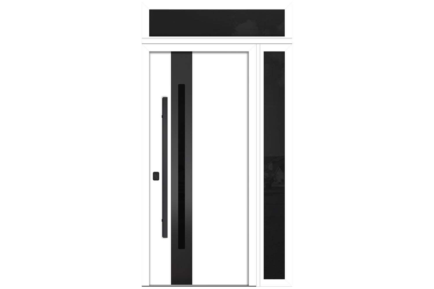 Nova Inox S2 White Modern Exterior Door with Black Stainless Steel - with Right Sidelight & Transom