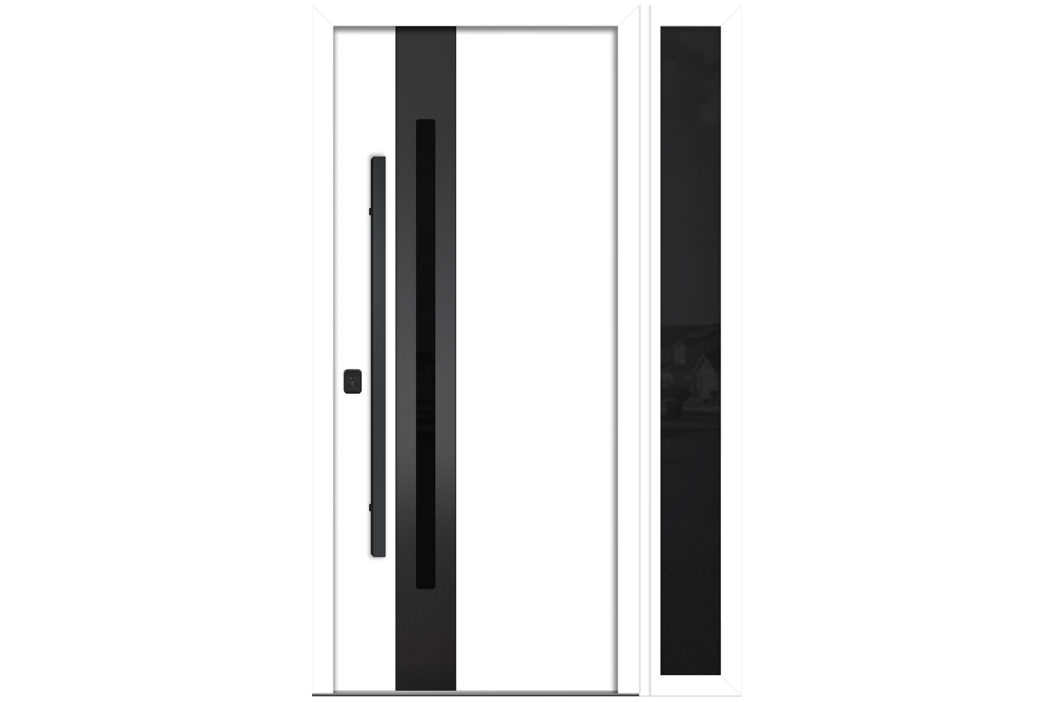 Nova Inox S2 White Modern Exterior Door with Black Stainless Steel - with Right Sidelight