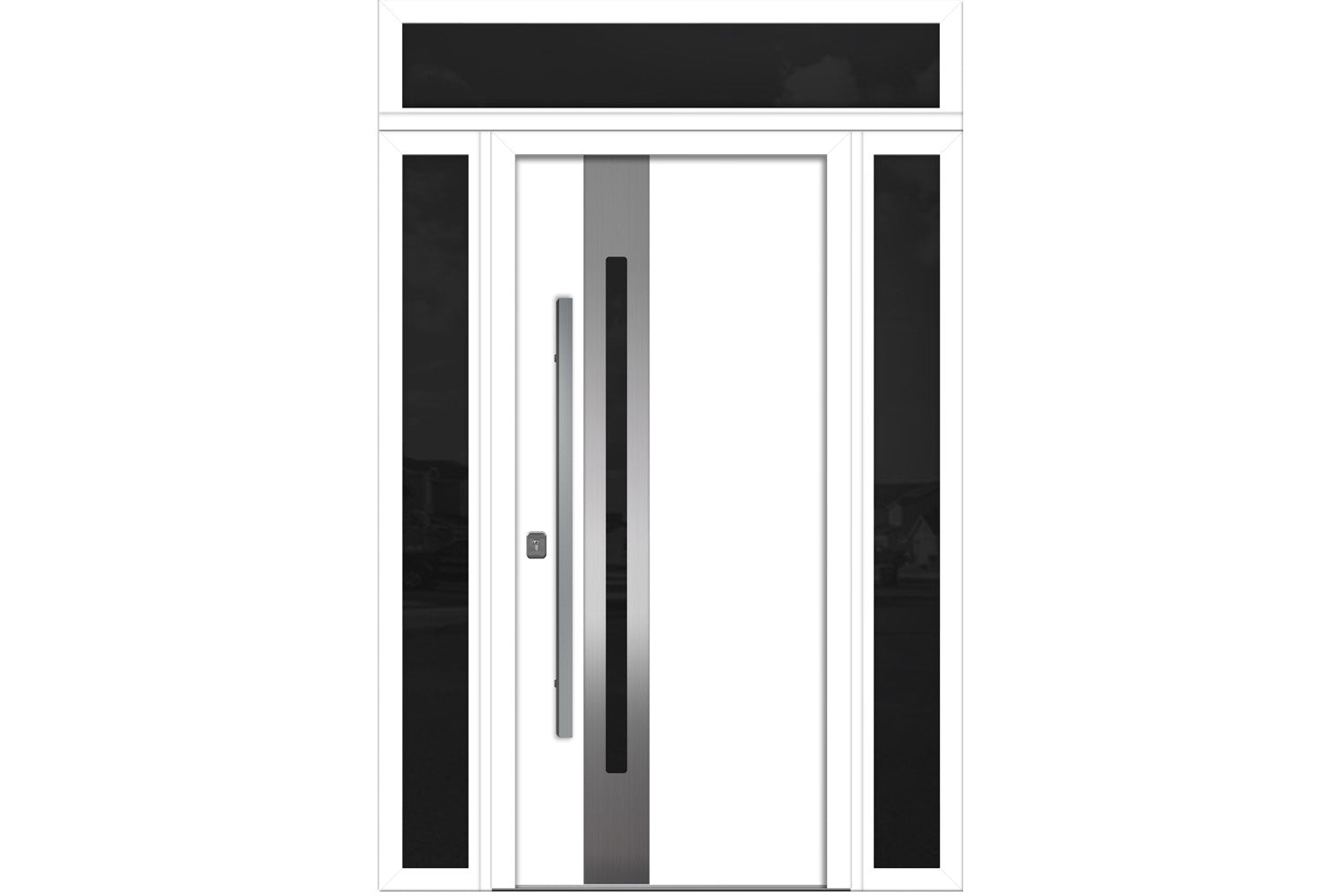 Nova Inox S2 White Modern Exterior Door w Double Sidelight & Transom Right-in