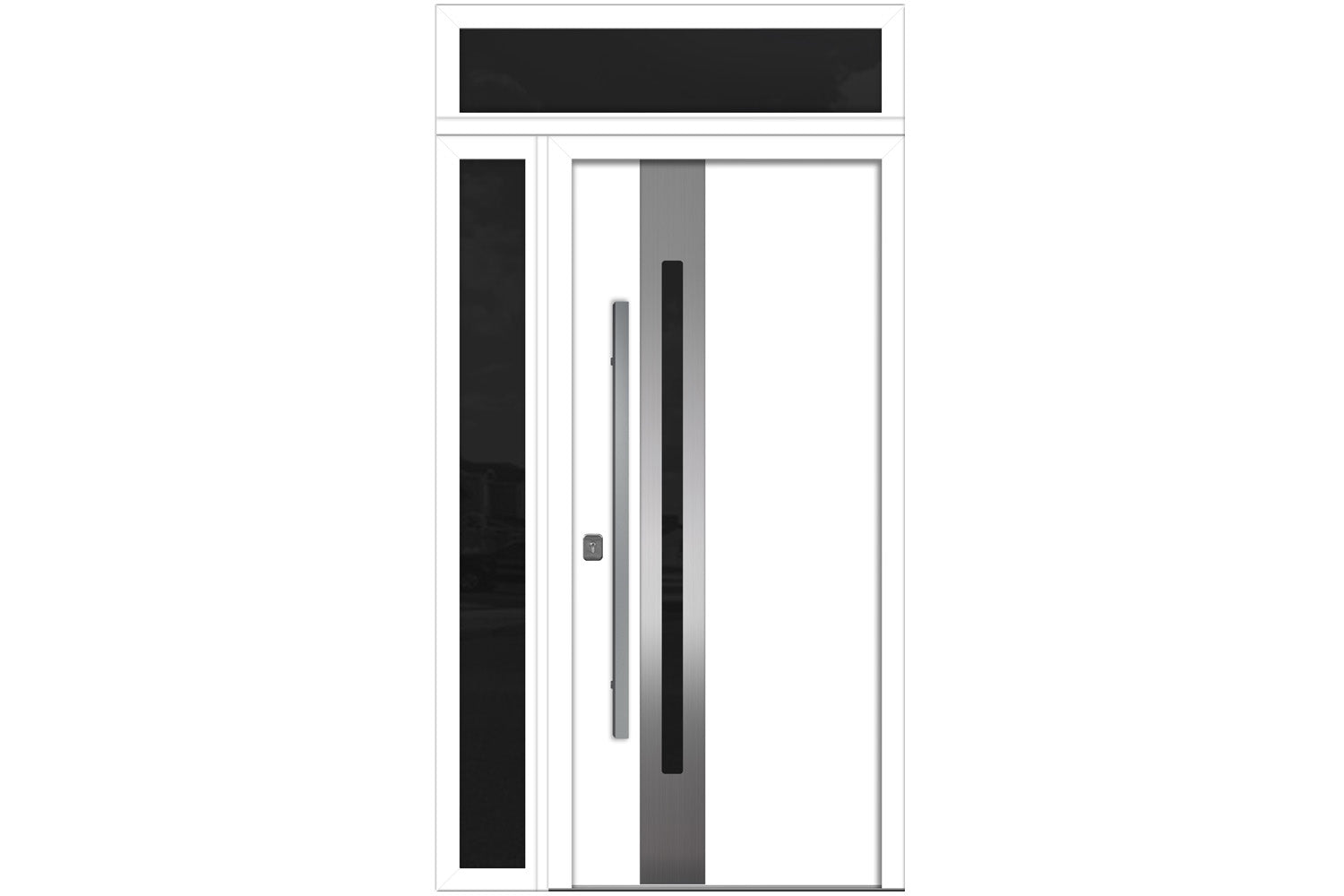 Nova Inox S2 White Modern Exterior Door w Left Sidelight & Transom Right-in