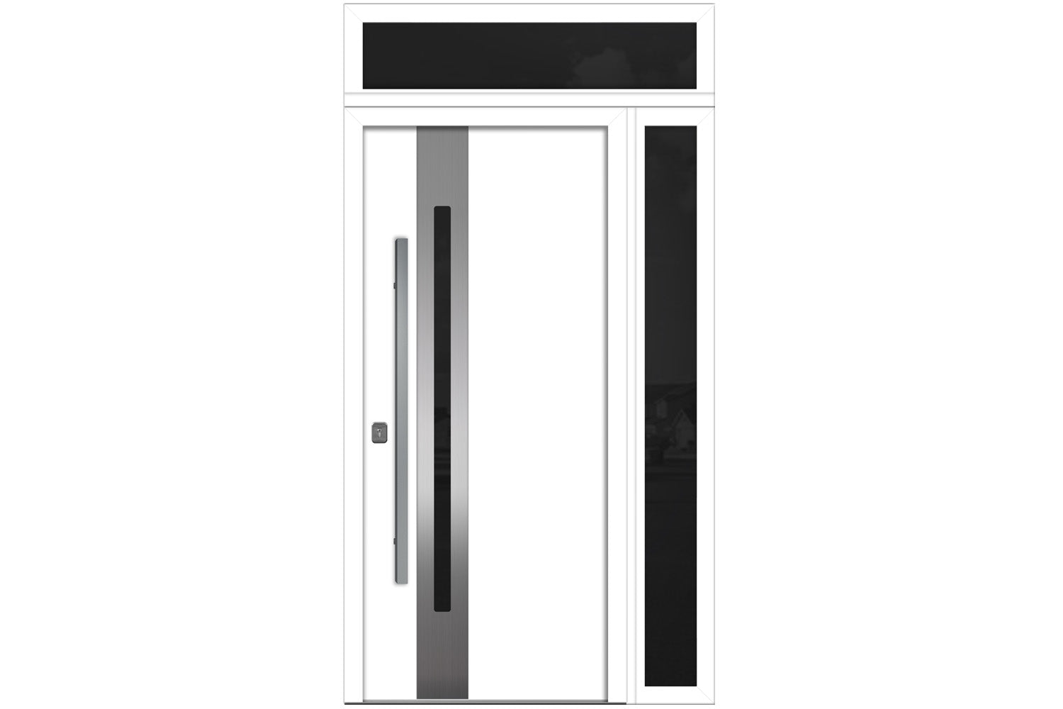 Nova Inox S2 White Modern Exterior Door w Right Sidelight & Transom Right-in