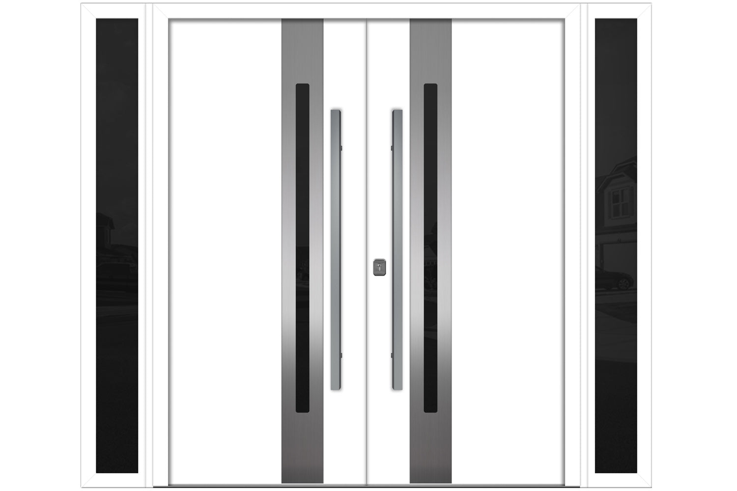 Nova Inox S2 White Modern Exterior Double Door w Double Sidelight Right Door Active