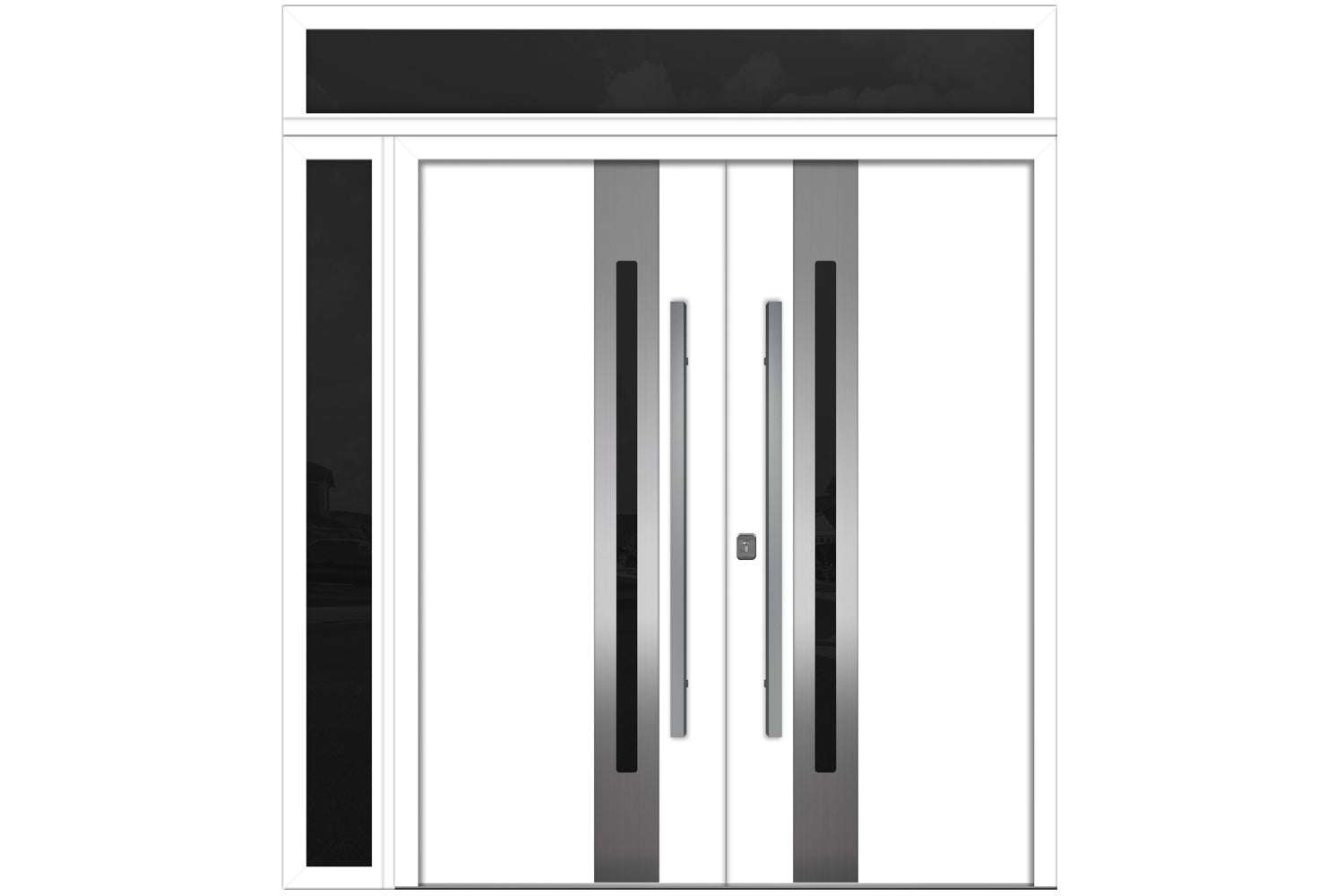 Nova Inox S2 White Modern Exterior Double Door w Left Sidelight & Transom Right Door Active