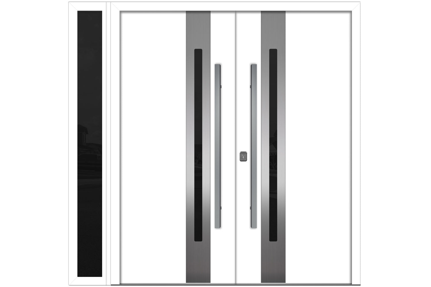 Nova Inox S2 White Modern Exterior Double Door w Left Sidelight Right Door Active