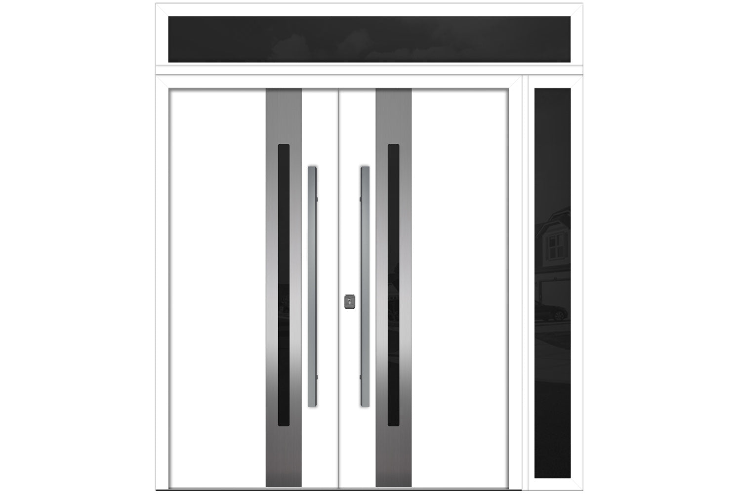 Nova Inox S2 White Modern Exterior Double Door w Right Sidelight & Transom Right Door Active