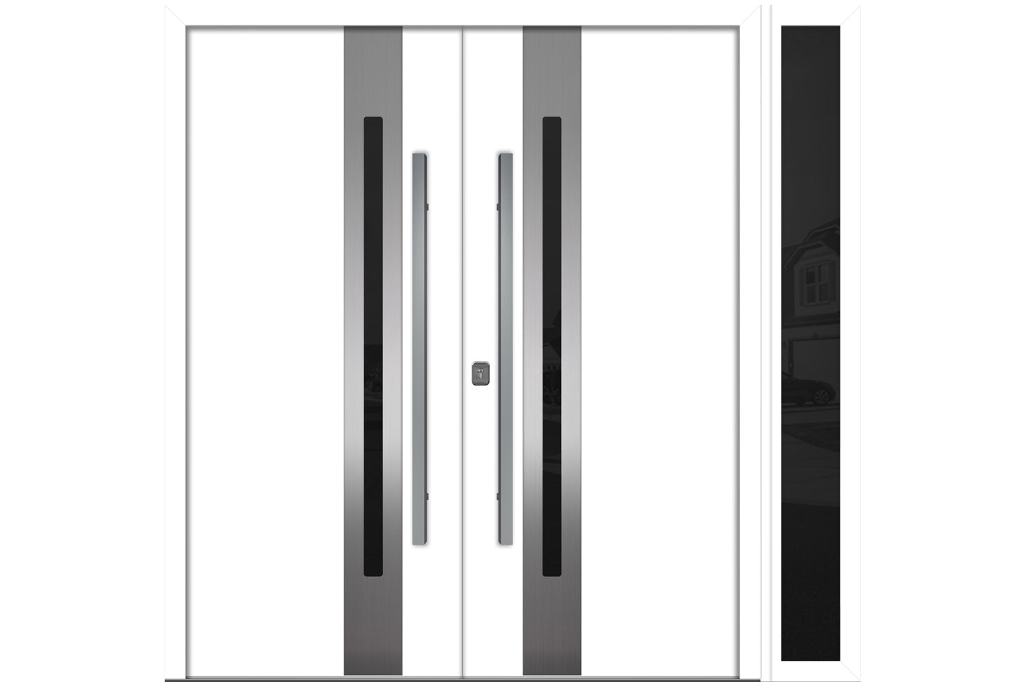 Nova Inox S2 White Modern Exterior Double Door w Right Sidelight Right Door Active
