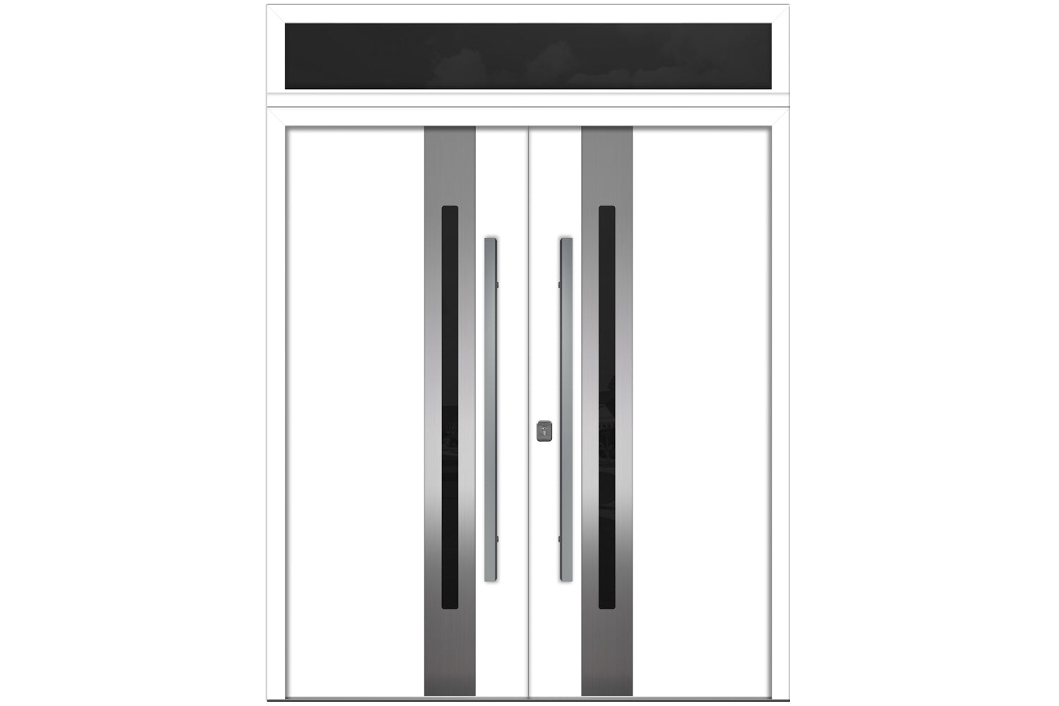 Nova Inox S2 White Modern Exterior Double Door w Transom Right Door Active