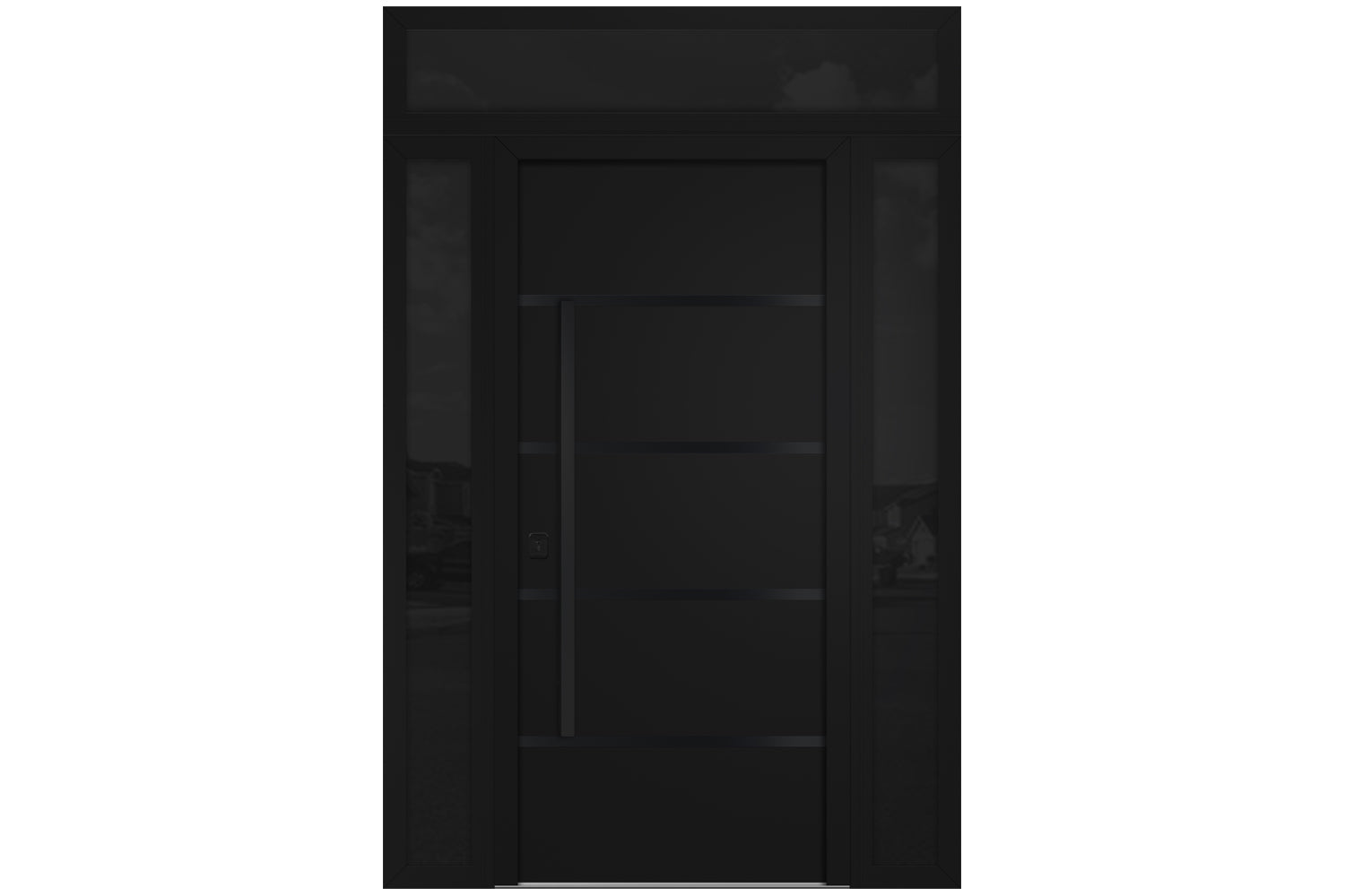 Nova Inox S3 Black Modern Exterior Door with Black Stainless Steel - with Double Sidelight & Transom
