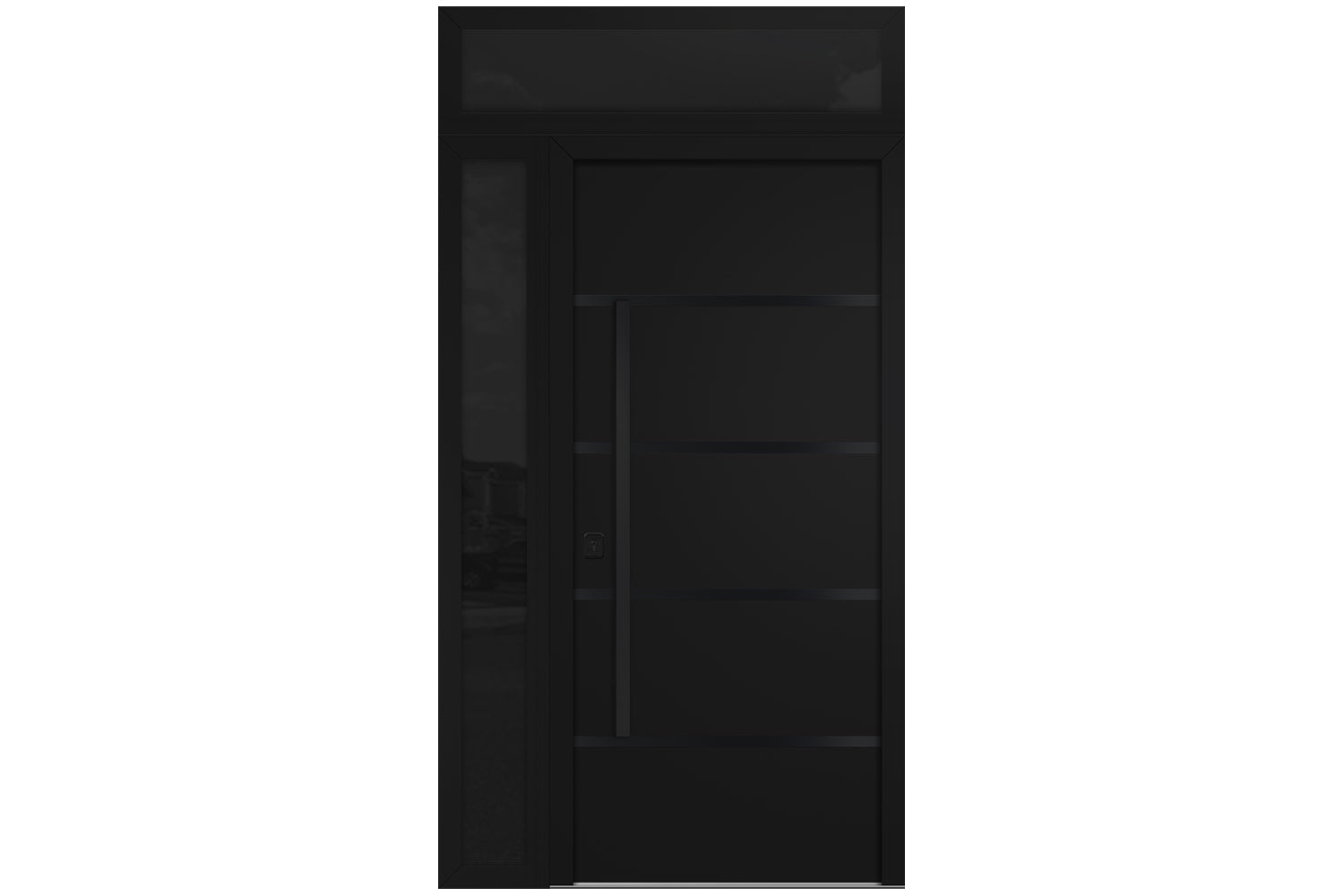 Nova Inox S3 Black Modern Exterior Door with Black Stainless Steel - with Left Sidelight & Transom