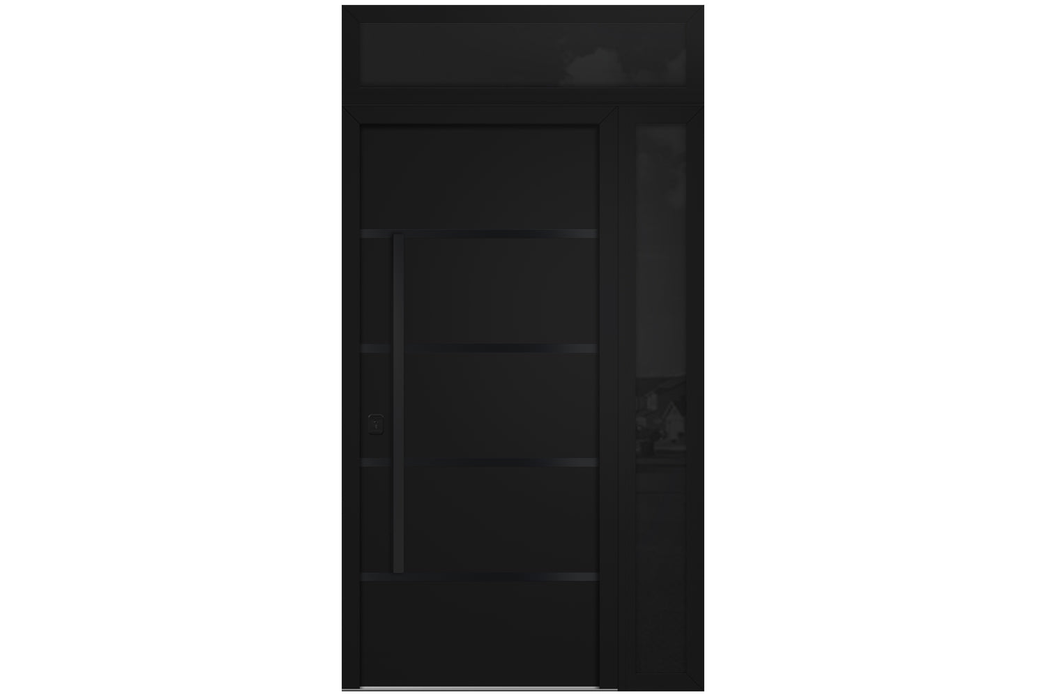 Nova Inox S3 Black Modern Exterior Door with Black Stainless Steel - with Right Sidelight & Transom