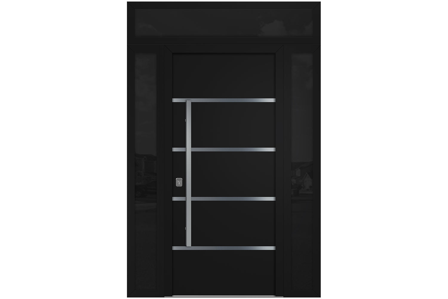 Nova Inox S3 Black Modern Exterior Door w Double Sidelight & Transom Right-in