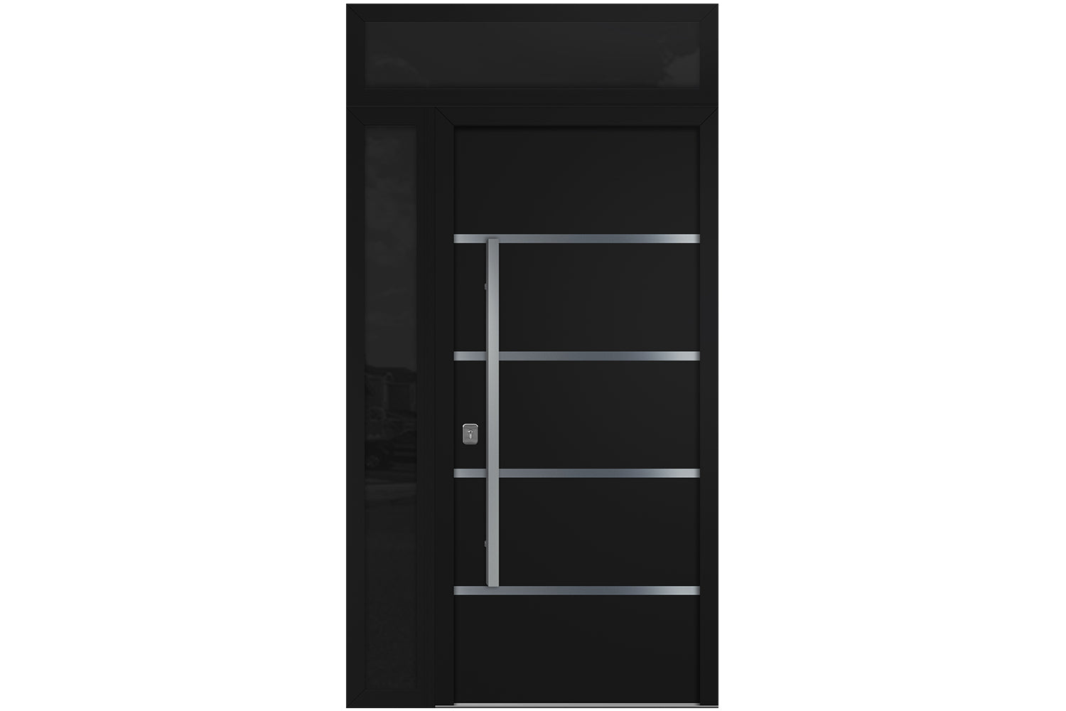 Nova Inox S3 Black Modern Exterior Door w Left Sidelight & Transom Right-in