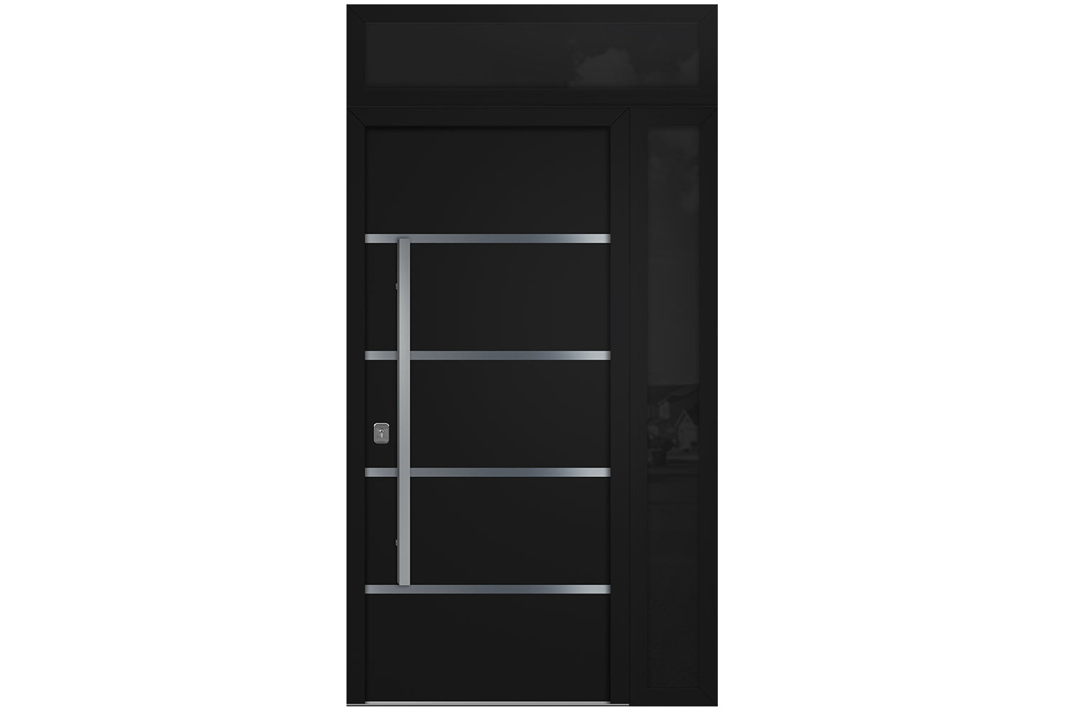 Nova Inox S3 Black Modern Exterior Door w Right Sidelight & Transom Right-in