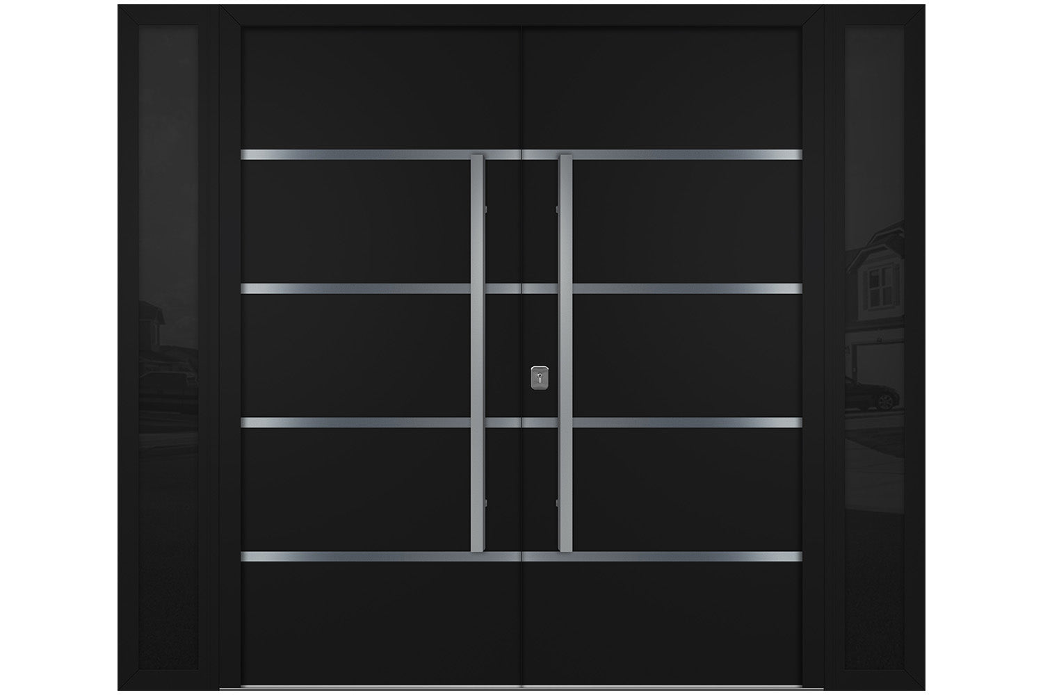 Nova Inox S3 Black Modern Exterior Double Door w Double Sidelight Right Door Active