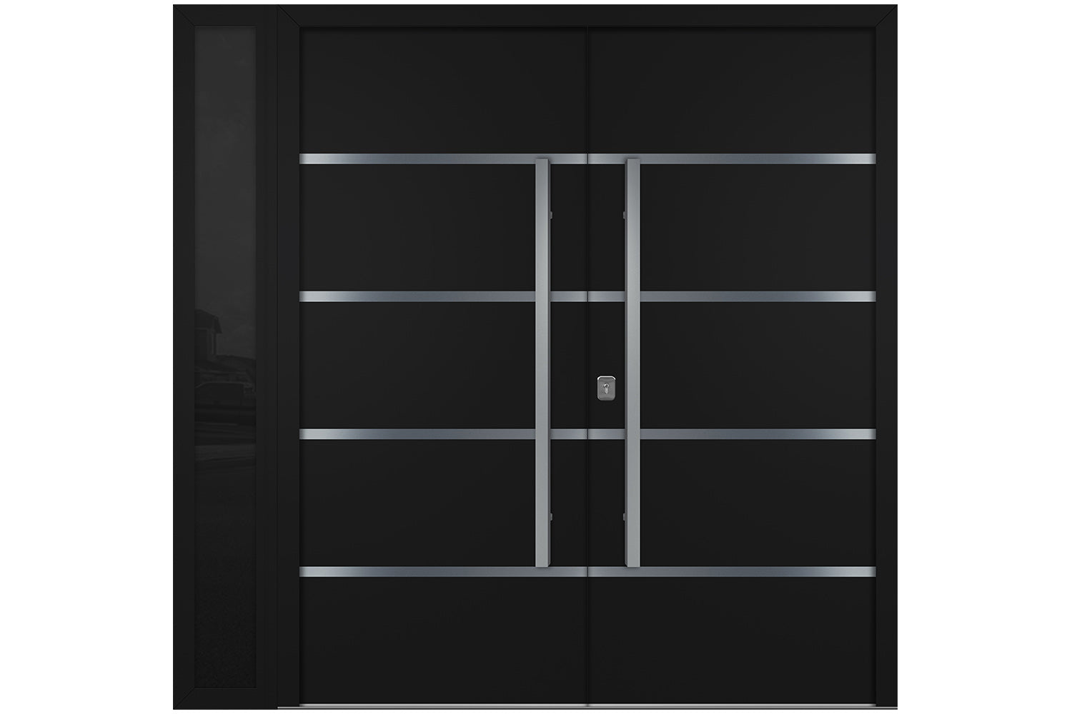 Nova Inox S3 Black Modern Exterior Double Door w Left Sidelight Right Door Active