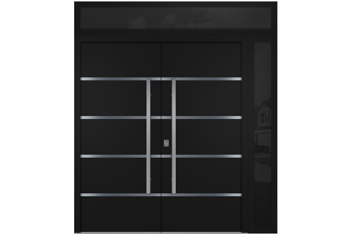 Nova Inox S3 Black Modern Exterior Double Door w Right Sidelight & Transom Right Door Active
