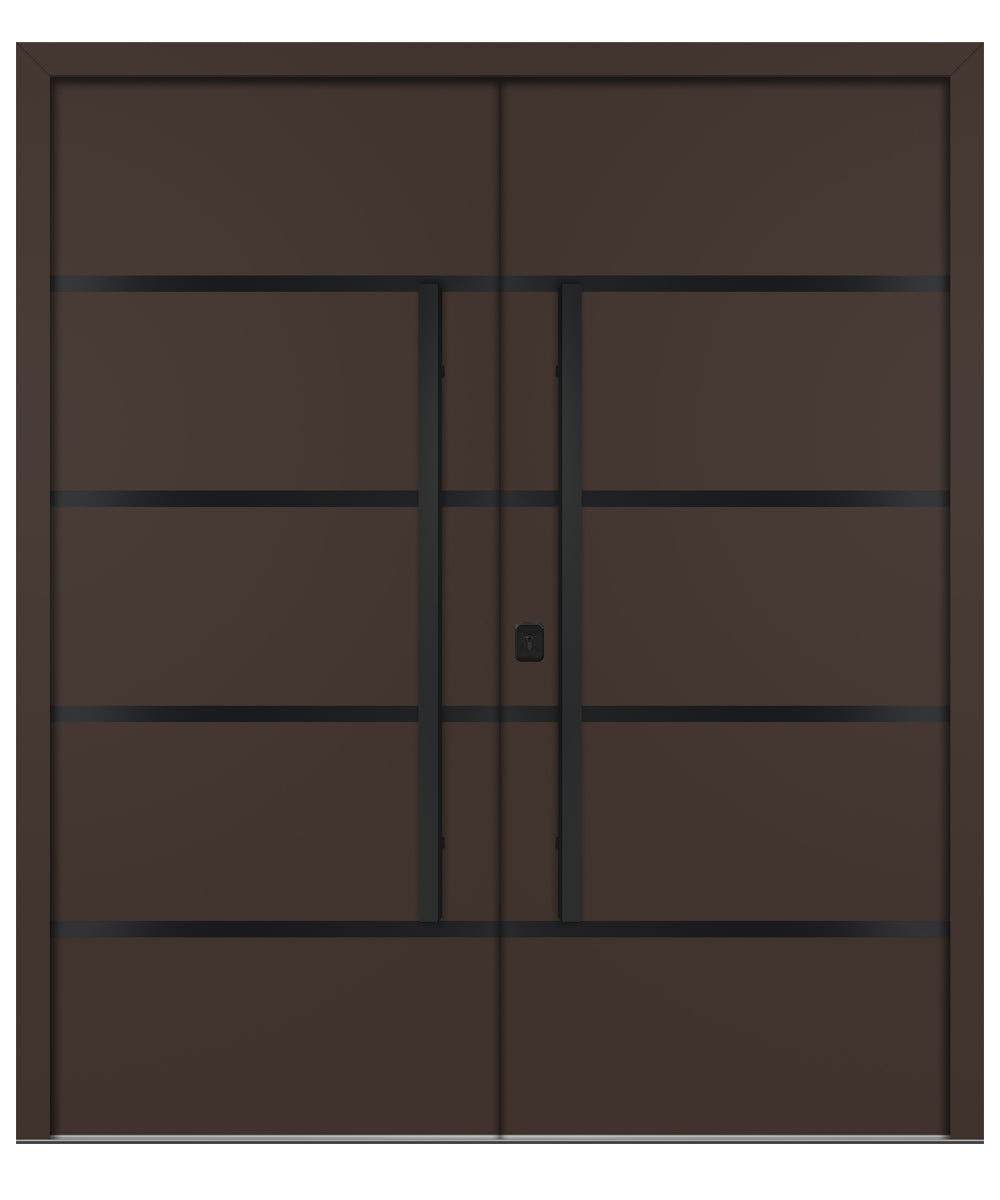 Nova Inox S3 Brown Modern Exterior Double Door with Black Stainless Steel