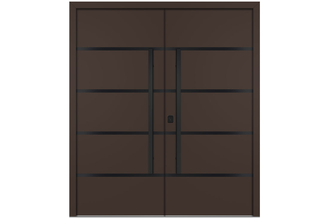 Nova Inox S3 Brown Modern Exterior Double Door with Black Stainless Steel