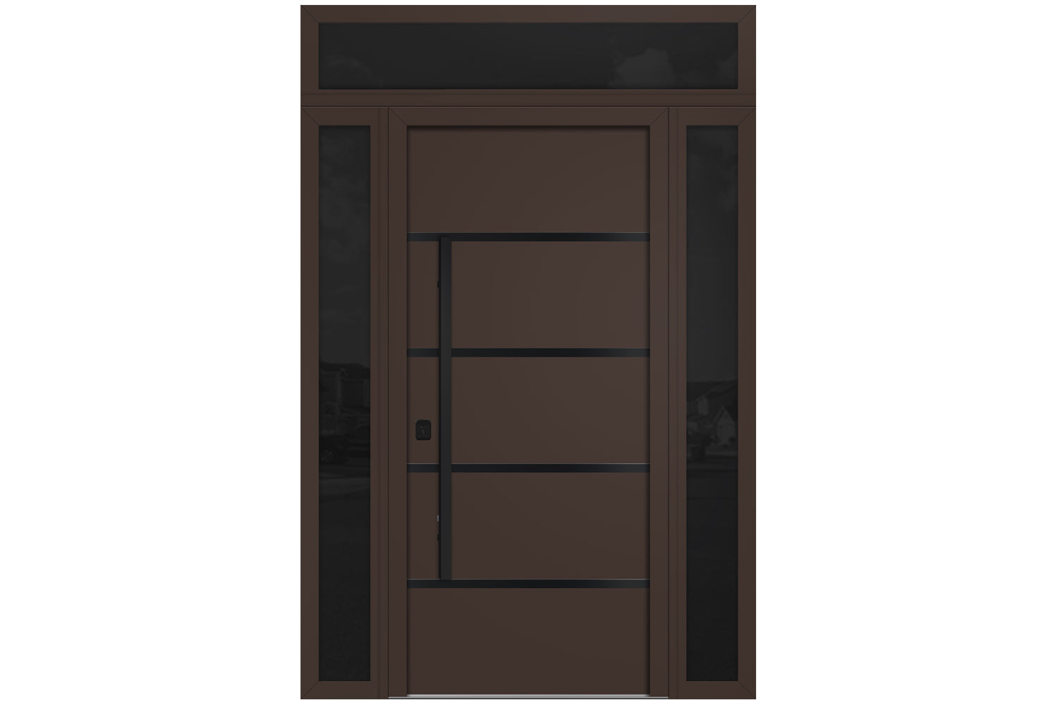 Nova Inox S3 Brown Modern Exterior Door with Black Stainless Steel - with Double Sidelight & Transom