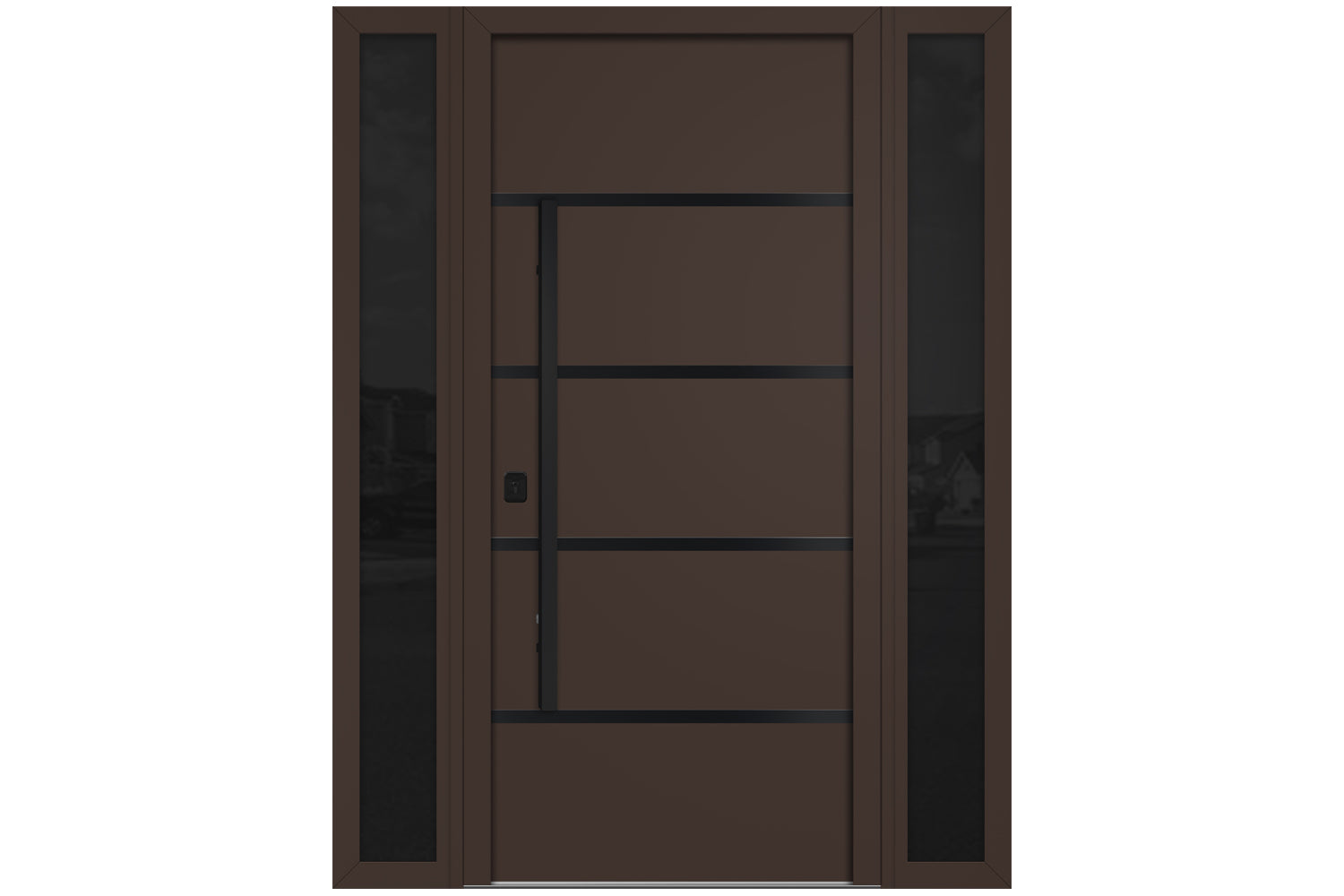 Nova Inox S3 Brown Modern Exterior Door with Black Stainless Steel - with Double Sidelight
