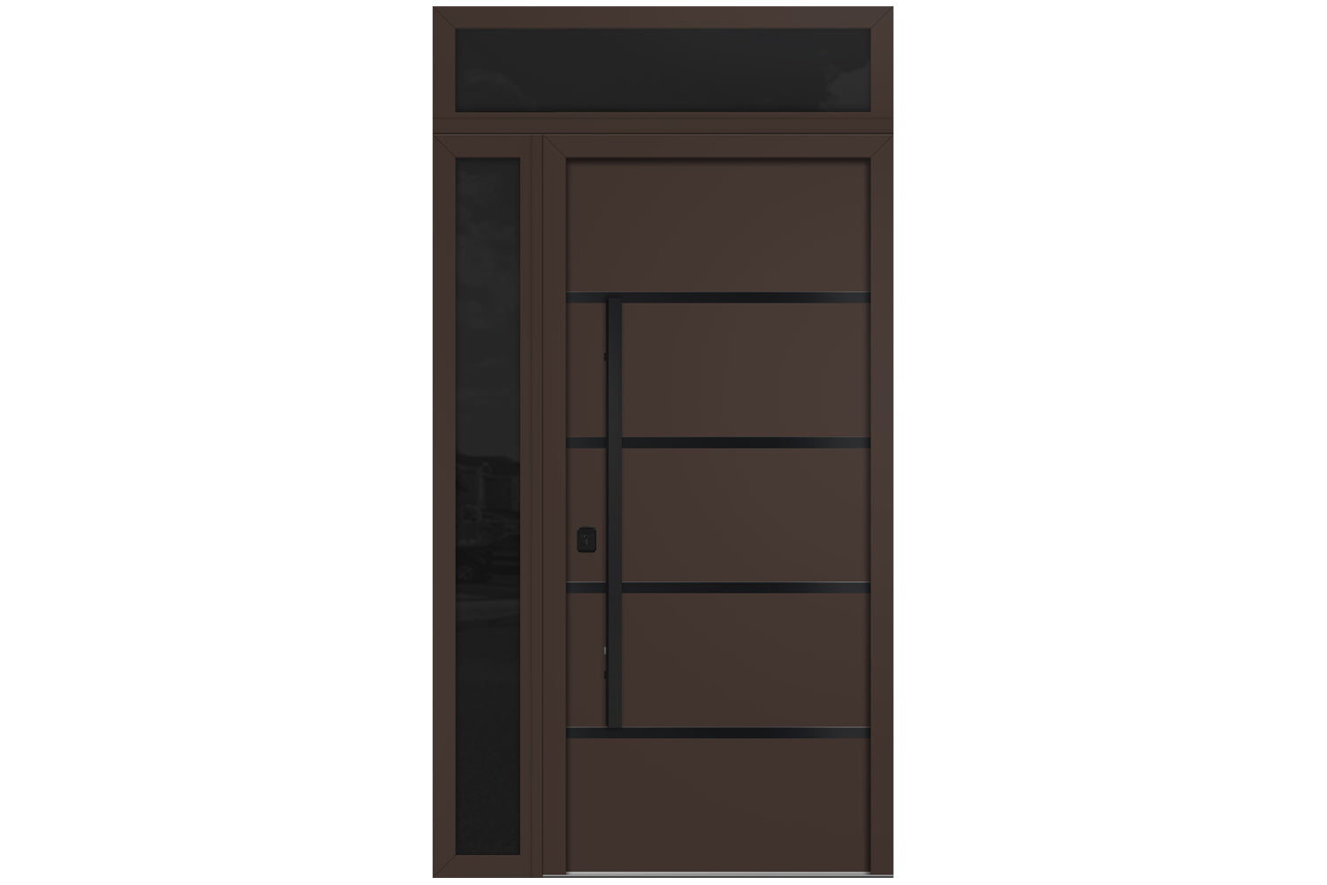 Nova Inox S3 Brown Modern Exterior Door with Black Stainless Steel - with Left Sidelight & Transom