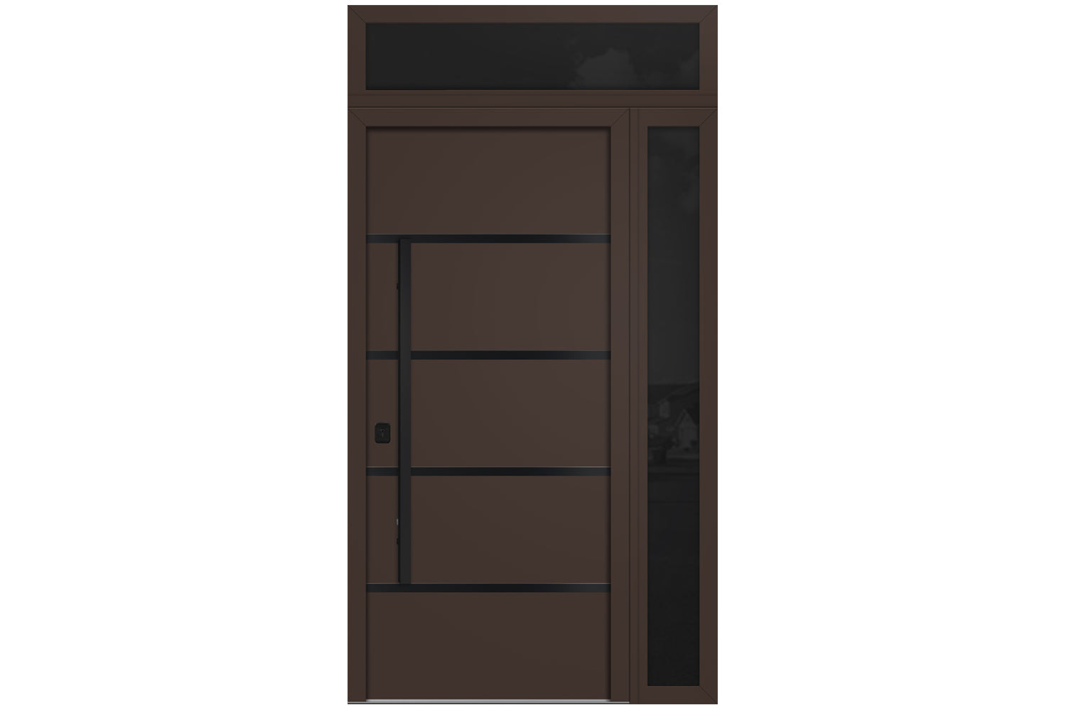 Nova Inox S3 Brown Modern Exterior Door with Black Stainless Steel - with Right Sidelight & Transom