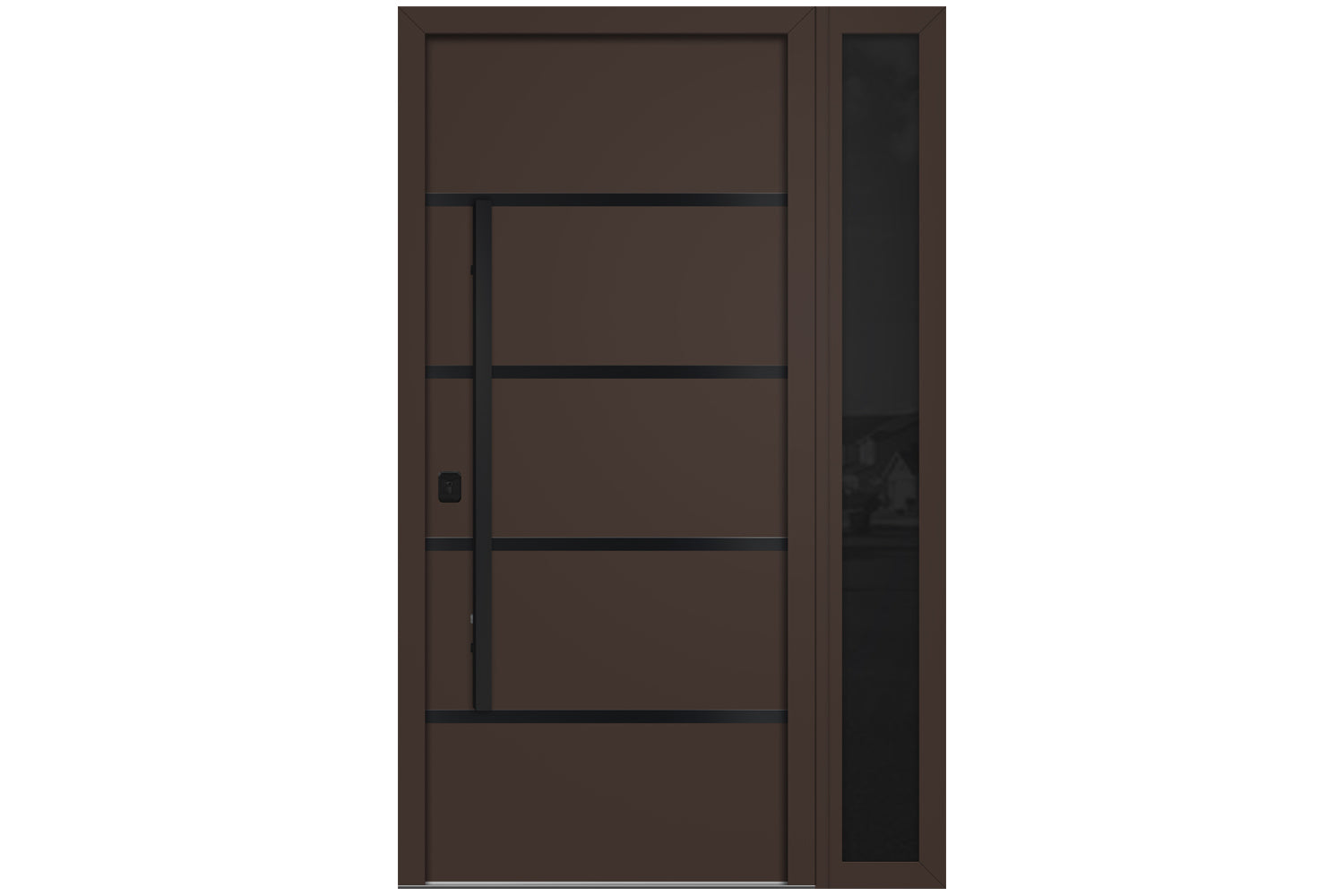 Nova Inox S3 Brown Modern Exterior Door with Black Stainless Steel - with Right Sidelight