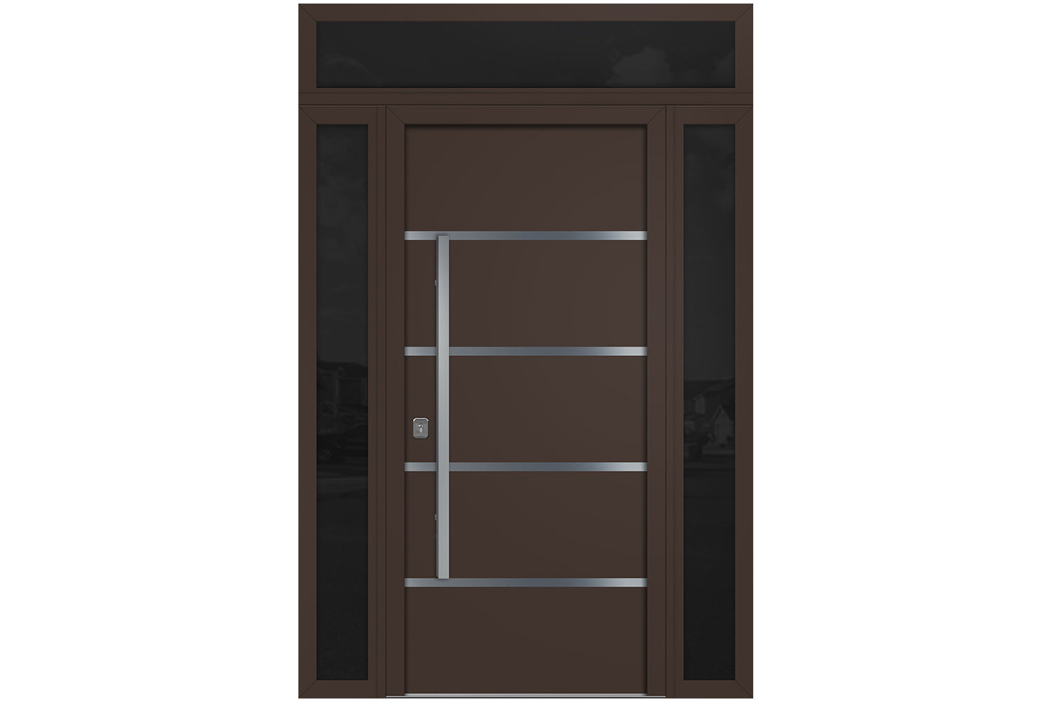Nova Inox S3 Brown Modern Exterior Door w Double Sidelight & Transom Right-in