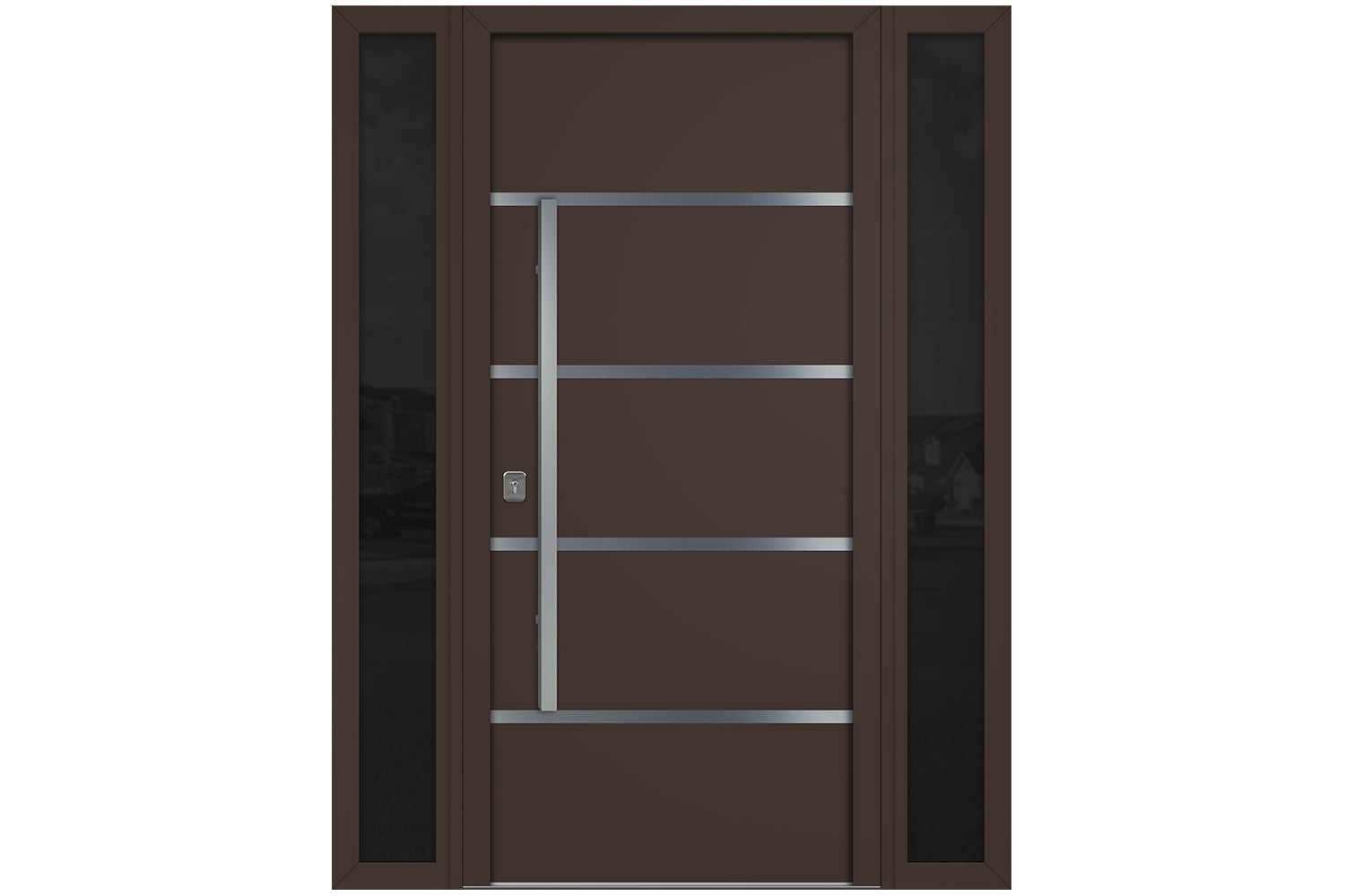 Nova Inox S3 Brown Modern Exterior Door w Double Sidelight Right-in